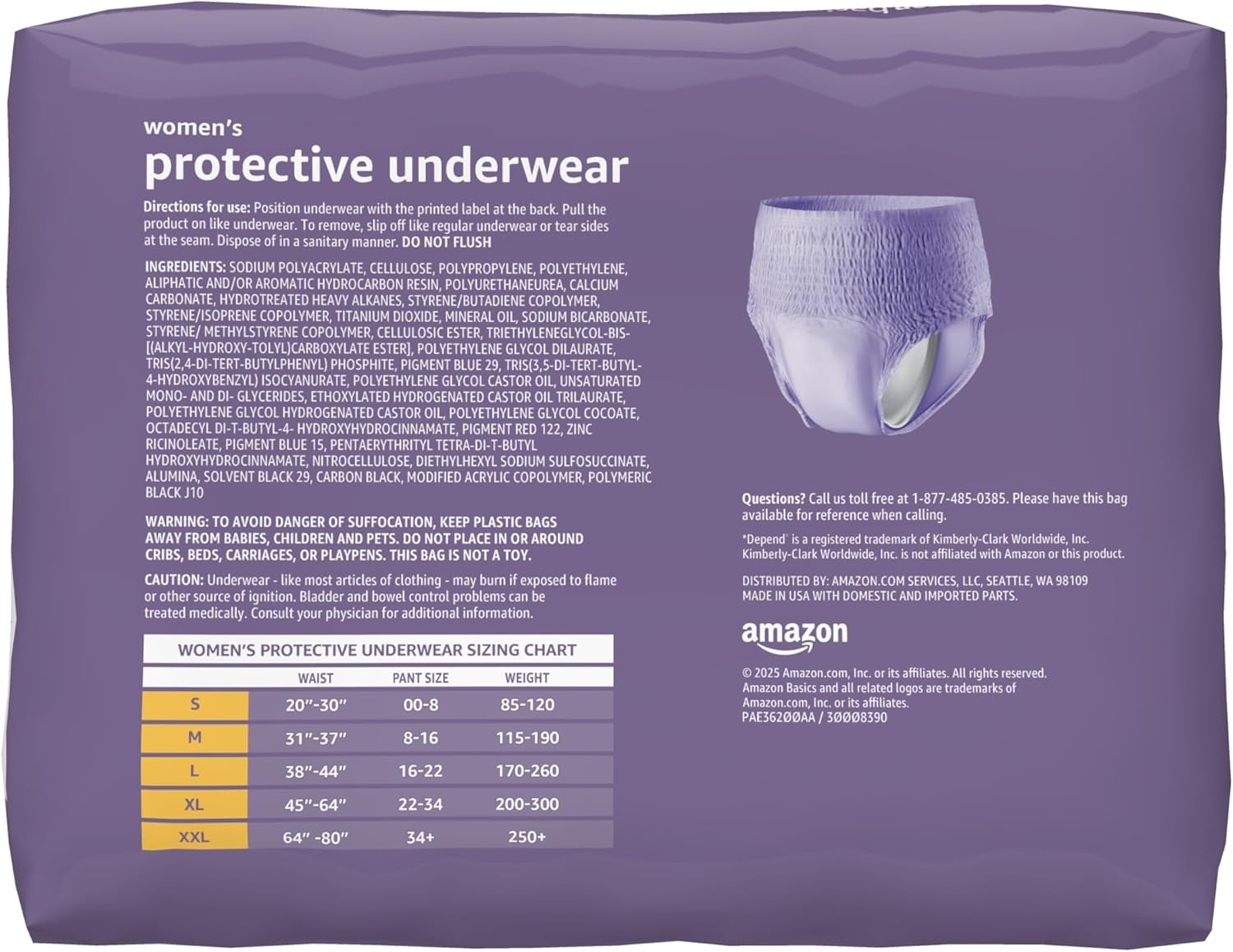 Amazon Basics Incontinence Underwear for Women, Protective, Disposable, Postpartum, Maximum Absorbency, Medium, Lavender, 60 Count (3 Packs of 20)