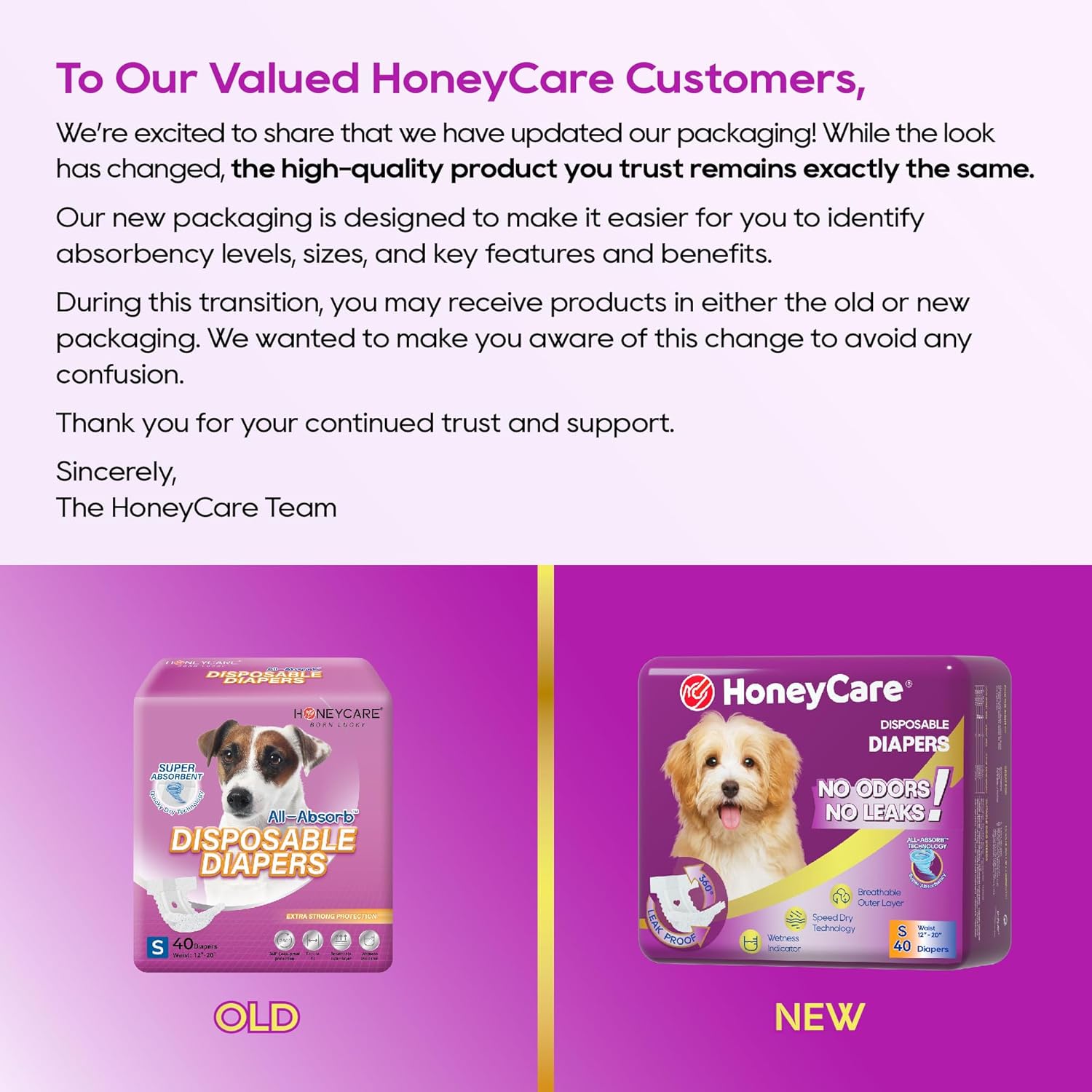 HONEY CARE All-Absorb Disposable Female Dog Diapers Small Size, Improved, 40 Count, Super Absorbent, Breathable, Wetness Indicator (Pack of 1, 40 Count Total)