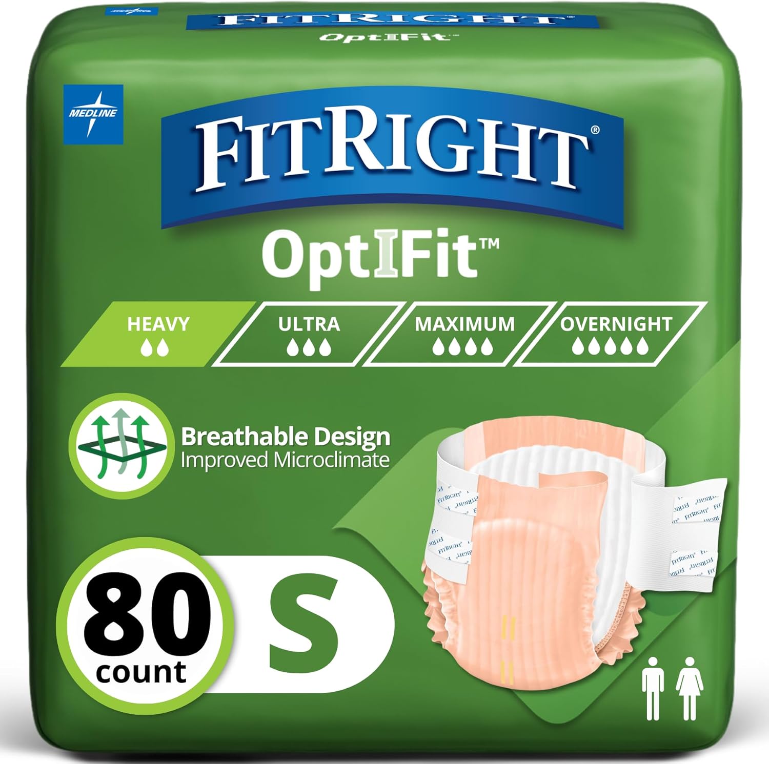 FitRight OptiFit Extra Adult Briefs, Incontinence Diapers with Tabs, Moderate Absorbency, 2XL, 60 to 70", 20 Count