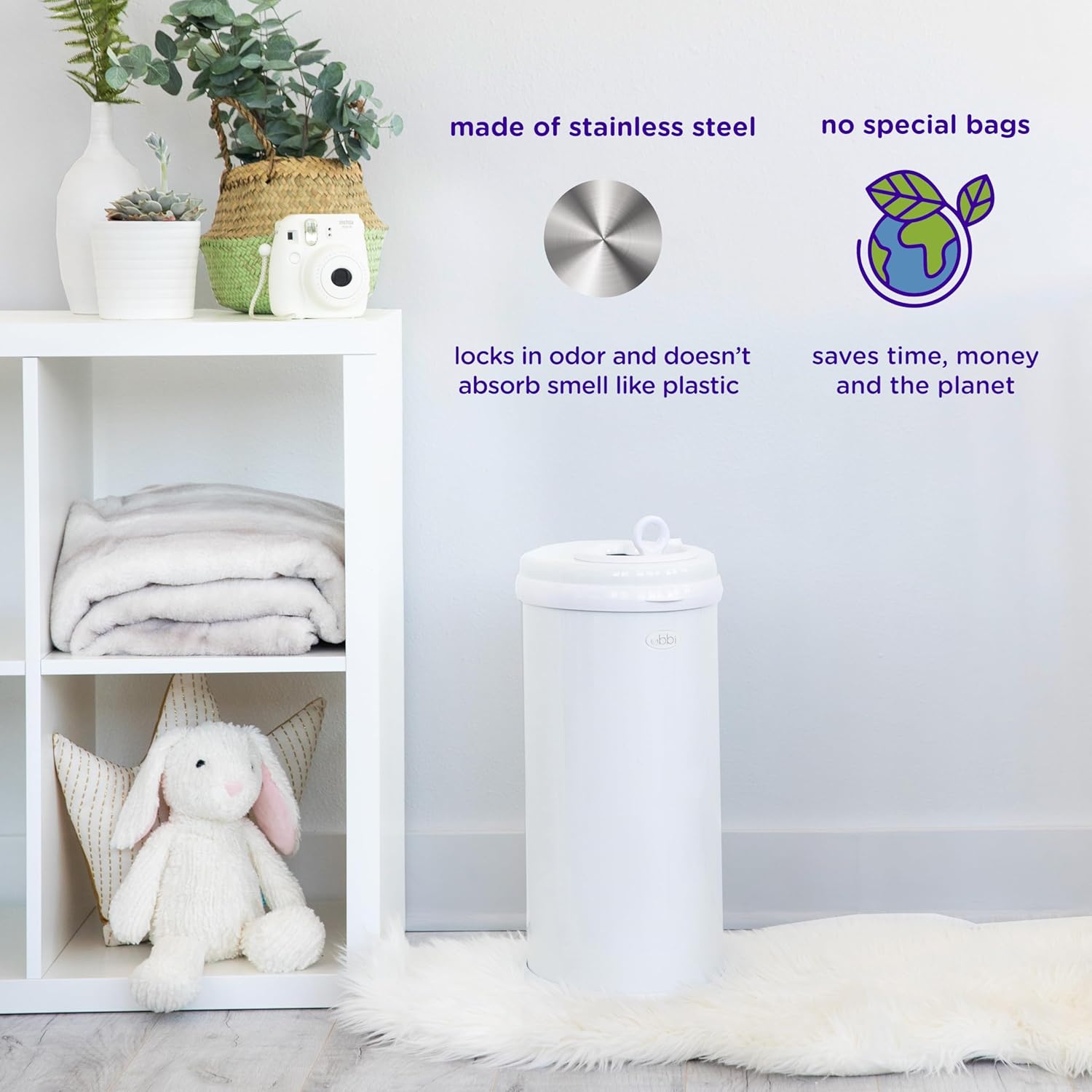 Alternative view of Ubbi Steel Diaper Pail, Odor Locking, No Special Bag Required, Award-Winning, Registry Must-Have, White