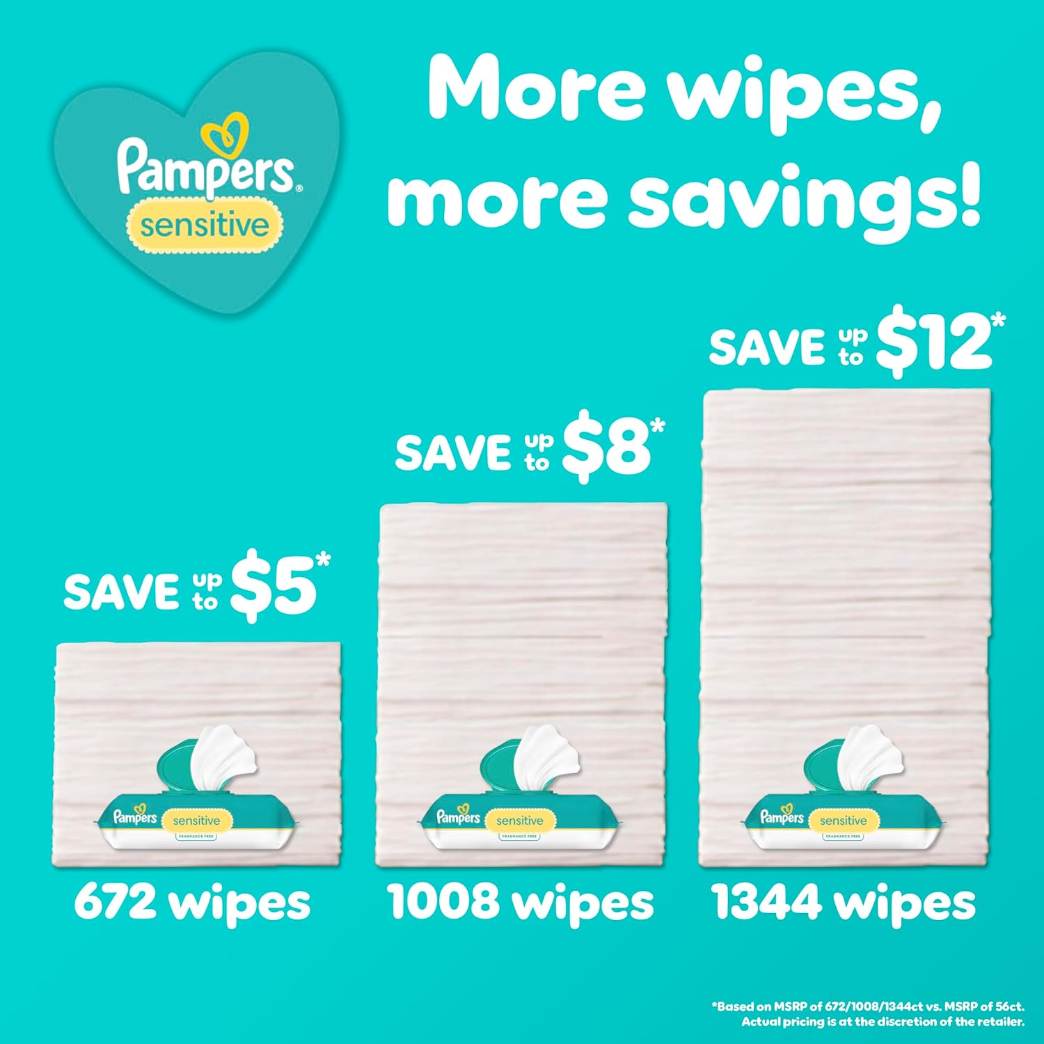 Alternative view of Pampers Baby Wipes Sensitive, Water Based Hypoallergenic and Unscented 504 Total (6 Flip-Top Packs)