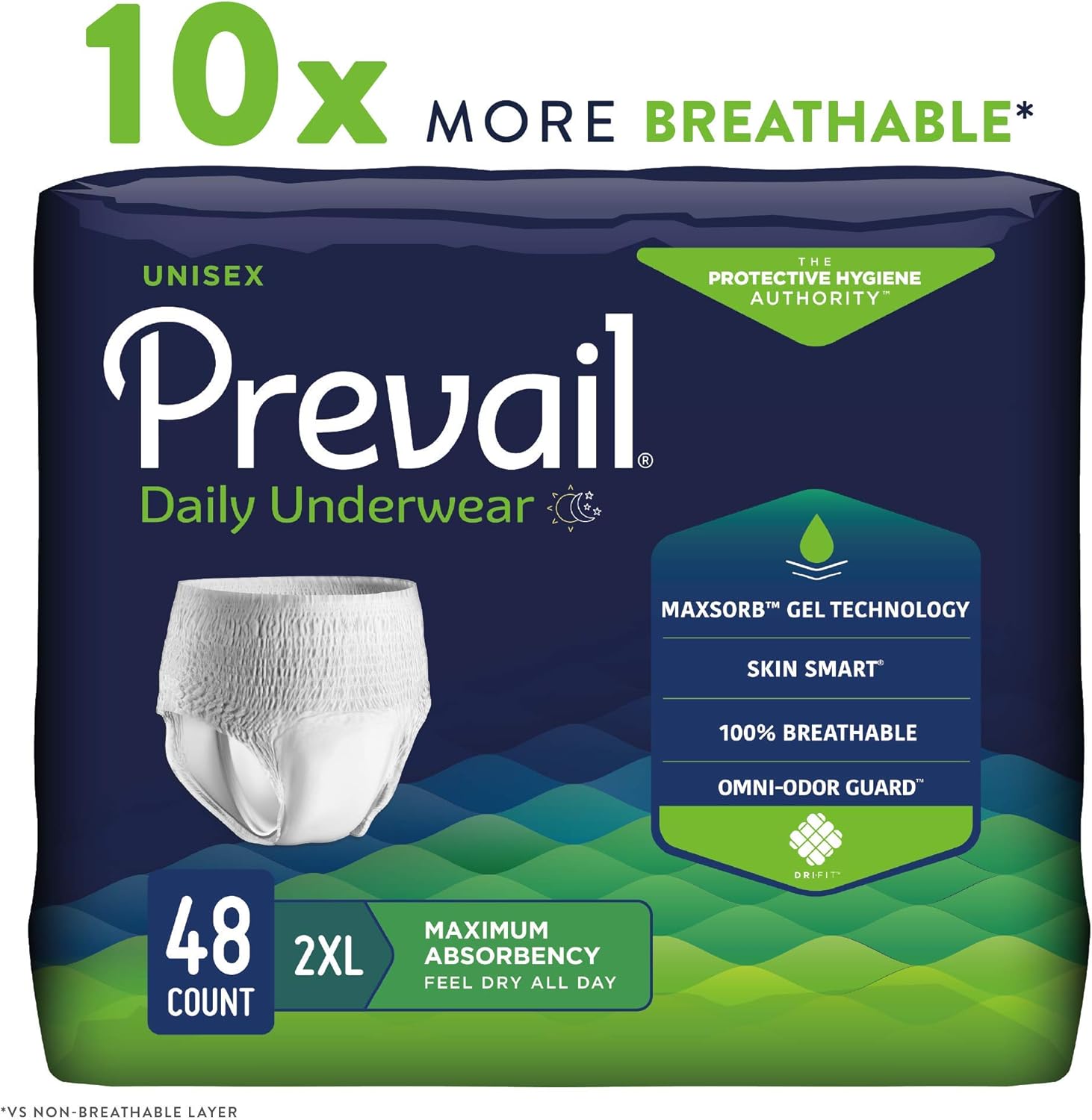 Alternative view of Prevail Daily Protective Underwear - Unisex Adult Incontinence Underwear - Disposable Adult Diaper for Men & Women - Maximum Absorbency - XX-Large - 12 Count (Pack of 4)