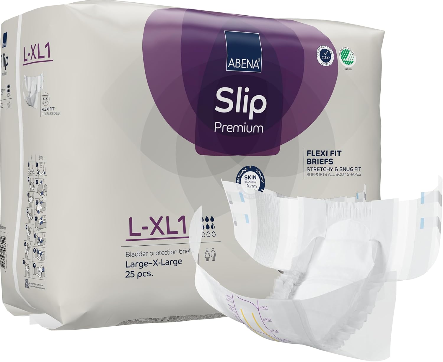 Abena Slip Flexi-Fit Premium Incontinence Briefs, Level 1, (Medium to Extra Large), Large/Extra Large, 25 Count