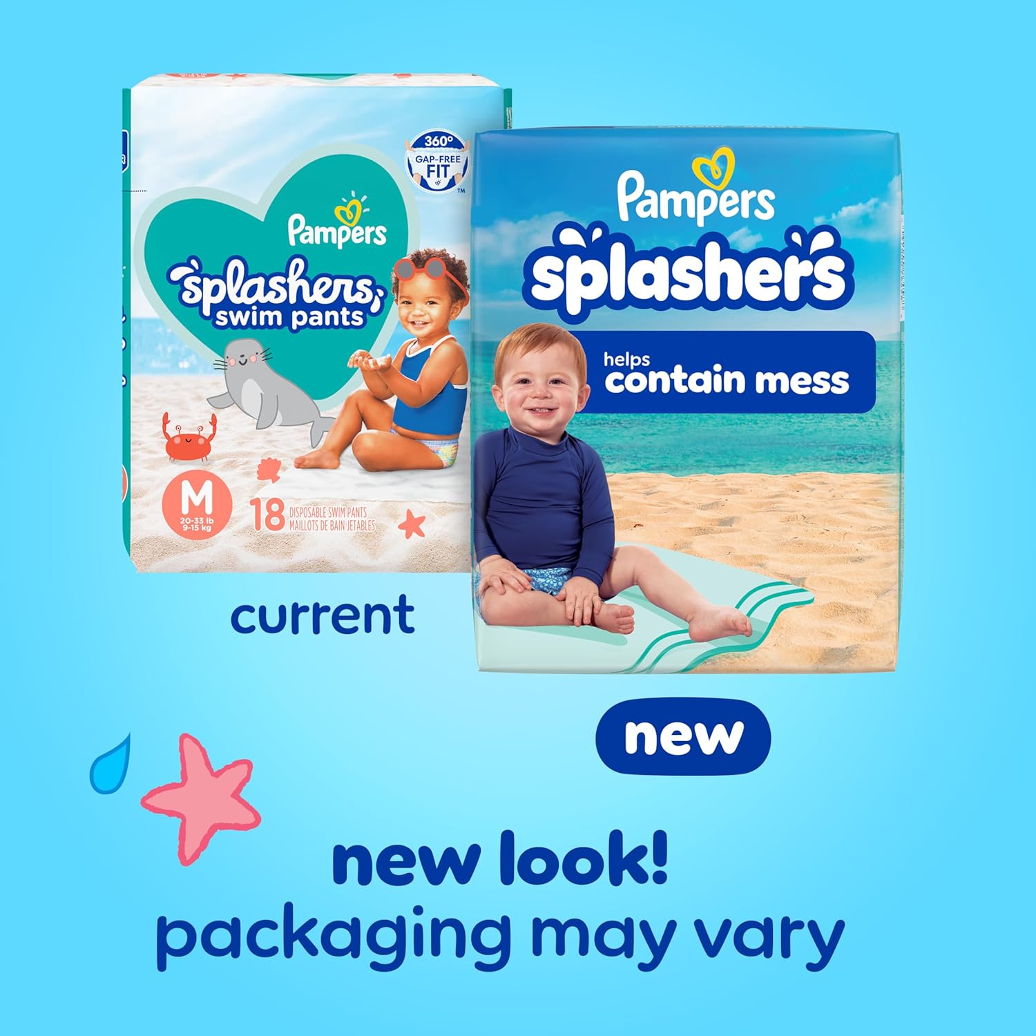 Pampers Swim Diapers - Splashers - Size 2-3, 20 Count, Gap-Free Disposable Baby Swimming Pants