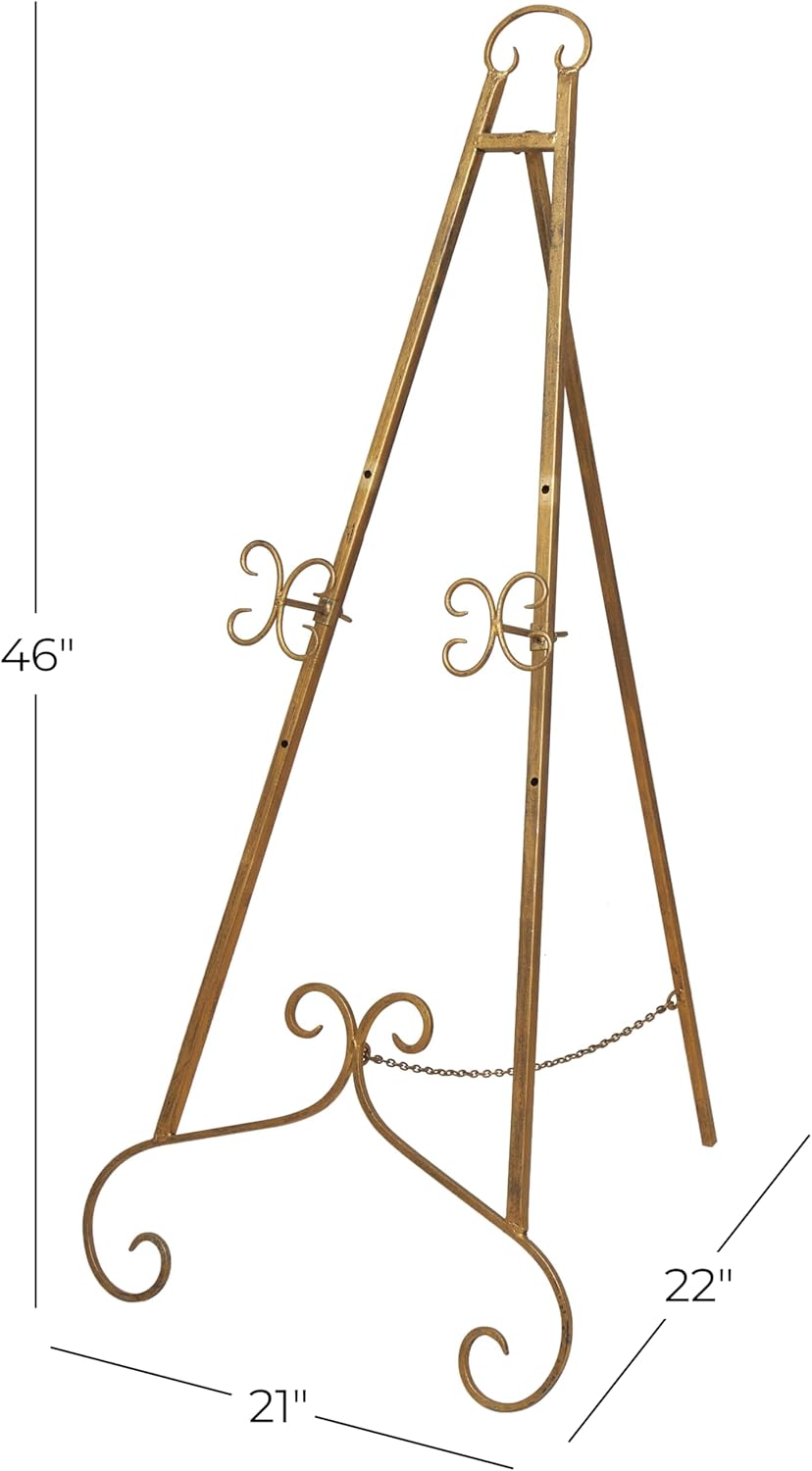 Alternative view of Deco 79 Metal Scroll Large Free Standing Adjustable Display Stand Easel with Chain Support, 22" x 21" x 46", Gold