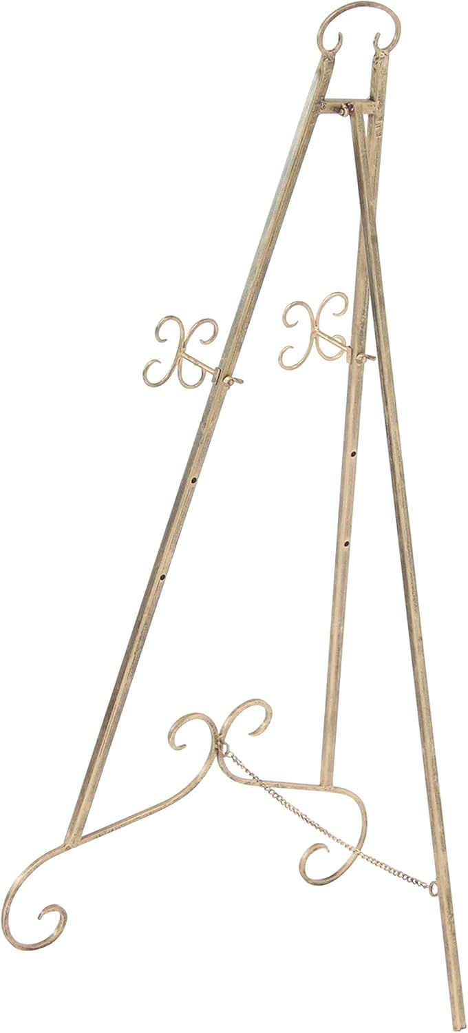 Deco 79 Metal Scroll Large Free Standing Adjustable Display Stand Easel with Chain Support, 22" x 21" x 46", Gold - Image 3