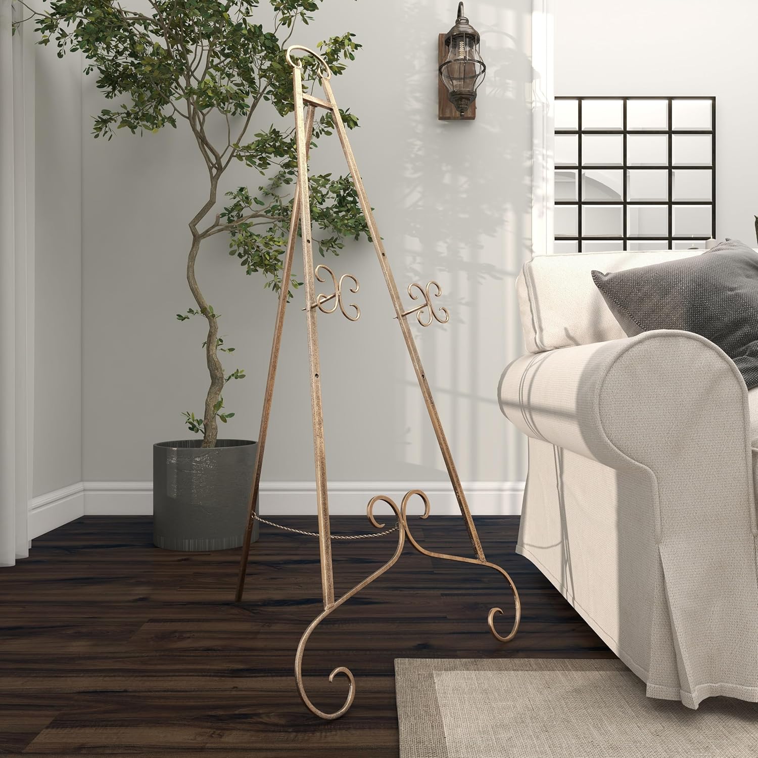 Deco 79 Metal Scroll Large Free Standing Adjustable Display Stand Easel with Chain Support, 22" x 21" x 46", Gold - Image 8