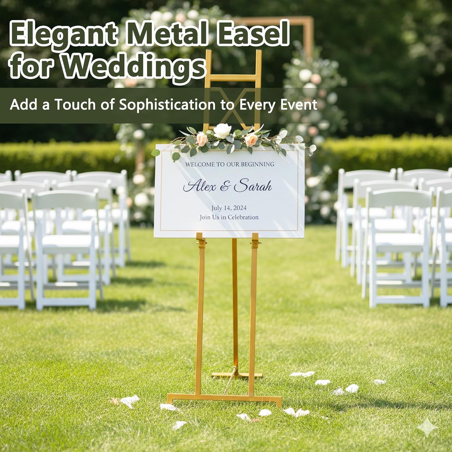 Alternative view of Gold Easel Stand for Sign, 53'' Adjustable Easel Stand for Display, Metal Easel Display Stand Heavy Duty(Square Tube)