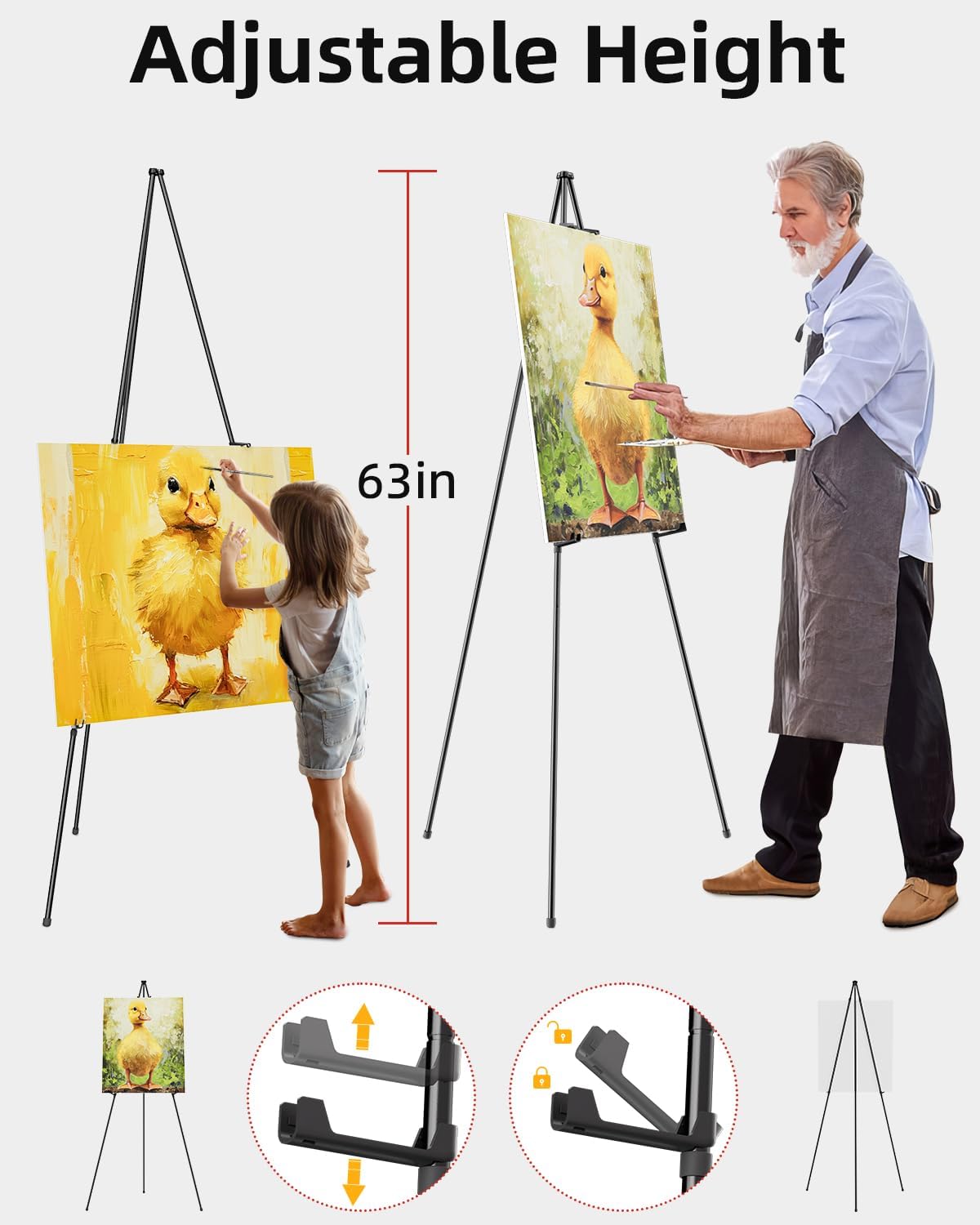 Nicpro Art Folding Easels for Display, 2 Pack 63 Inches Metal Floor Easel Stand Bulk Tripod Black Collapsible for Sign Artist Poster Wedding | with Carry Bag