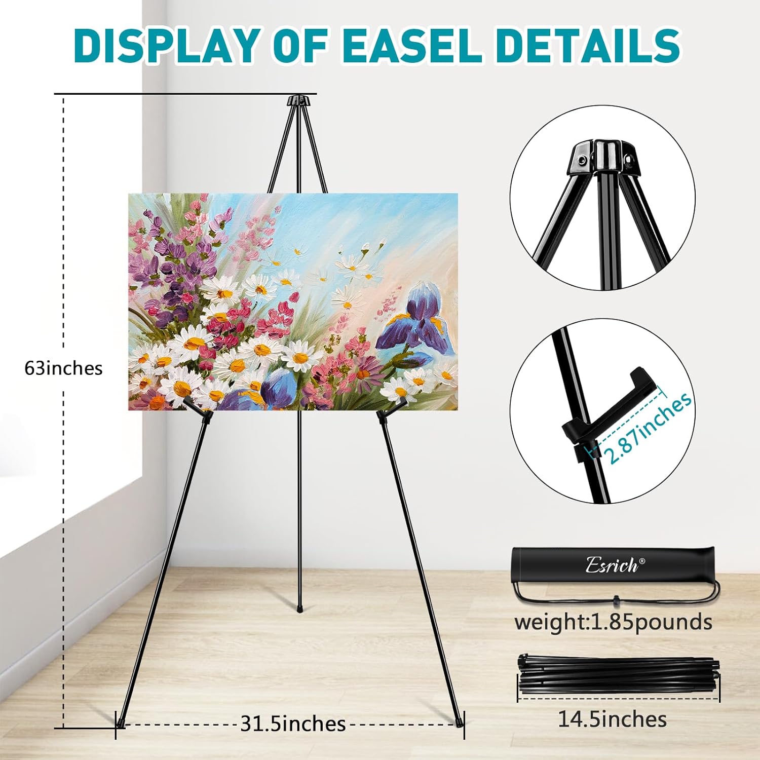 Alternative view of ESRICH 8 Pack Easel Stand for Sign, 63" Easels for Display, Lightweight Metal Easels for Signs Wedding Logos,Arts, Painting,Adjustable Easel Stand with Storage Bag
