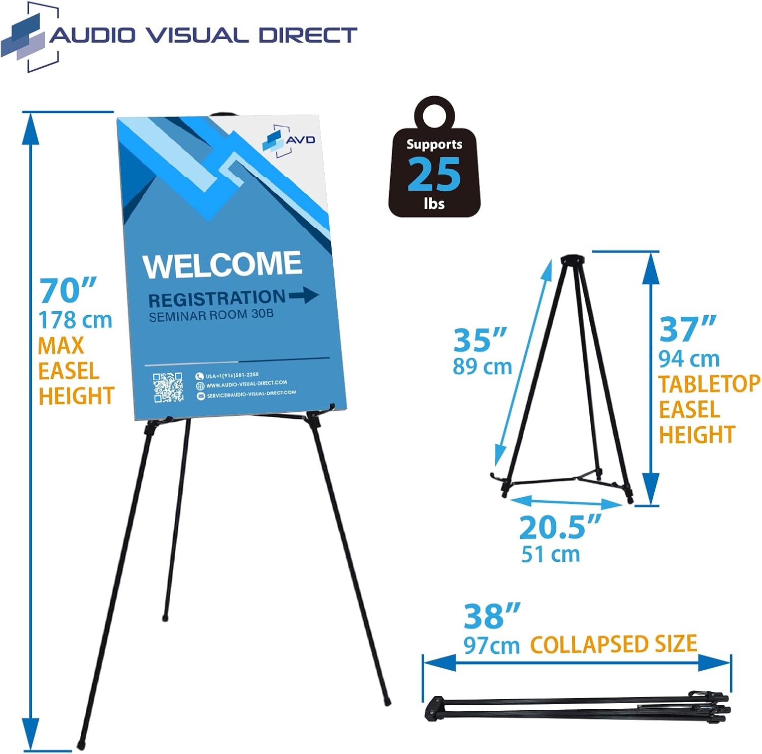 Alternative view of Audio-Visual Direct Lightweight Aluminum Telescoping Display Easel, 70 Inches, Black