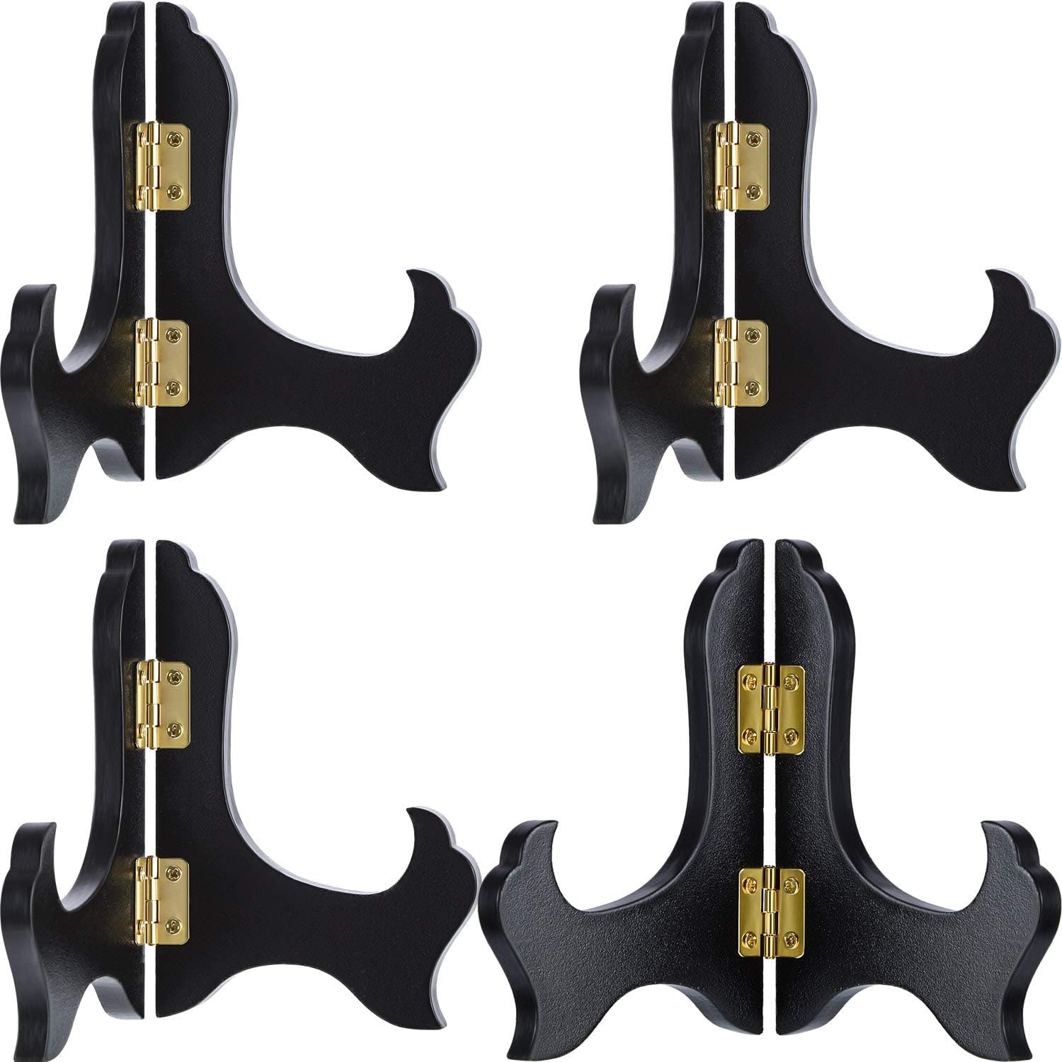 Tatuo 4 Packs 4 Inch Wooden Display Stand Decorative Plate Stands for Display Picture Frame Holder Easels (Black)