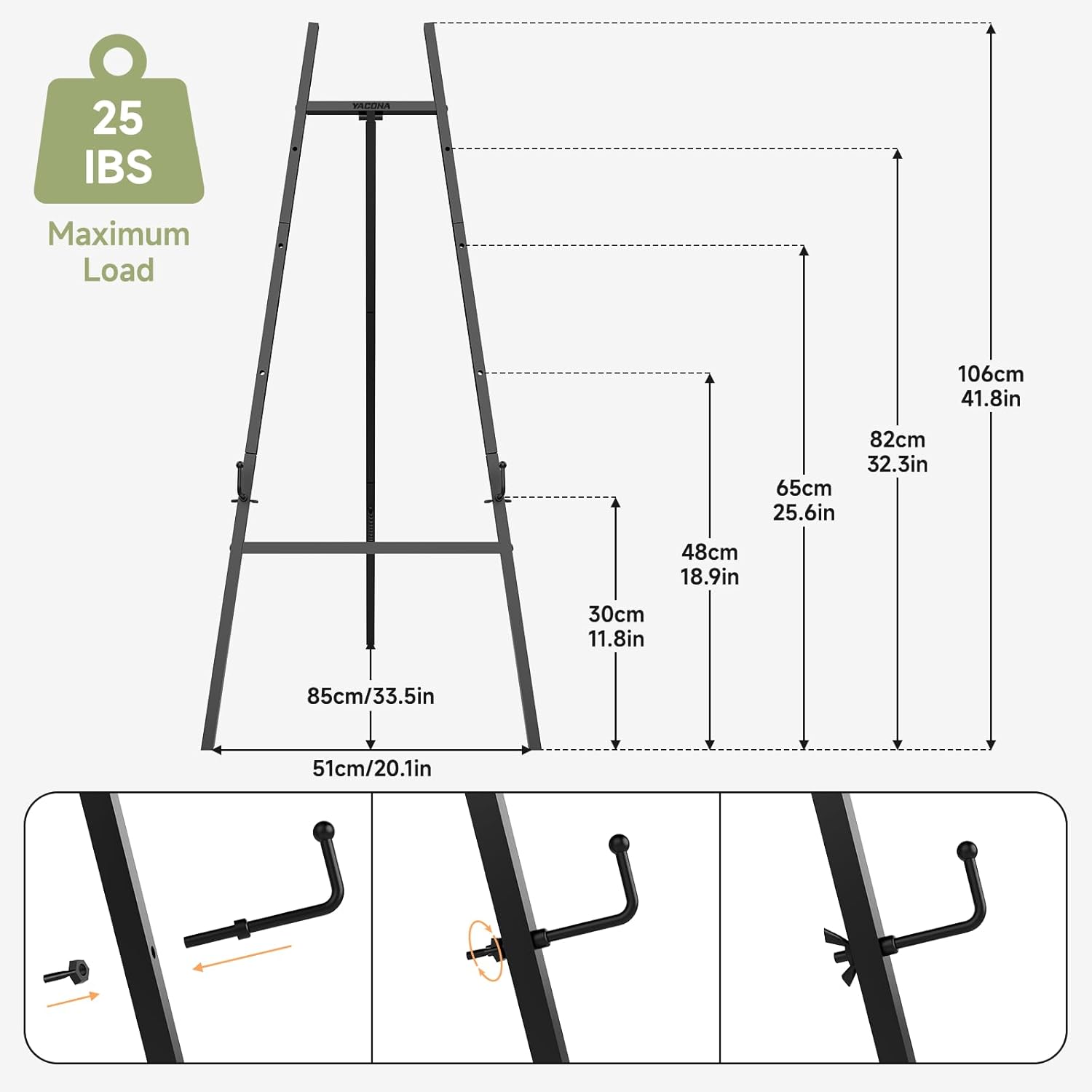 Alternative view of Black Easel Stand for Signs, 4-Tier Height Metal Standing Easel with Adjustable Chain, Heavy Duty Art Easel for Painting, Wedding Sign, Party, Posters & Commercial Display