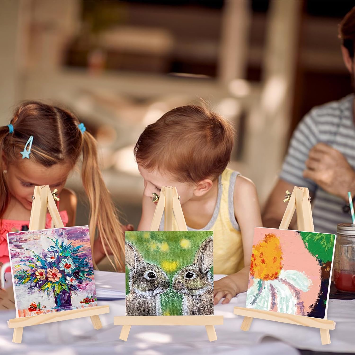 ESRICH 4 Pack 9 Inch Wood Easels - Tripod Painting Easels for Art & Crafts, Portable Canvas Holders