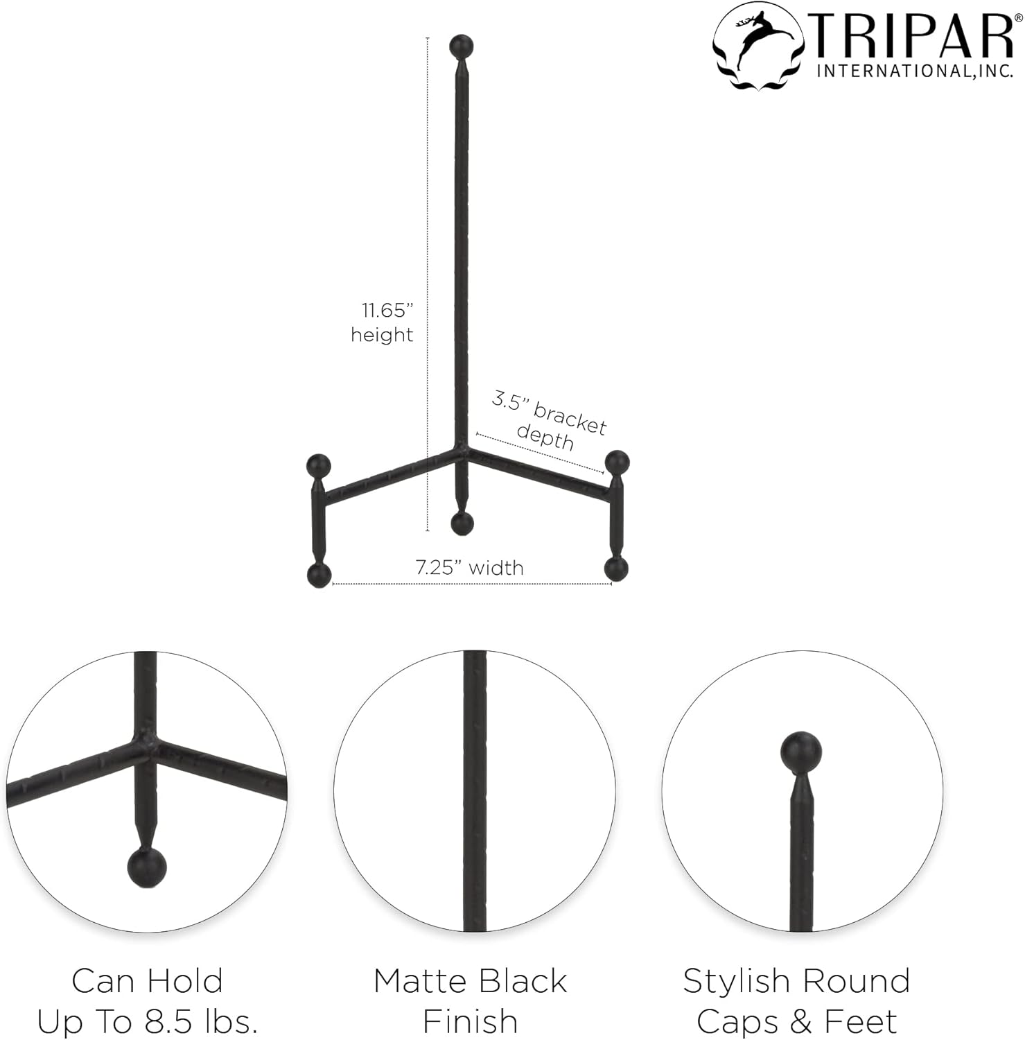 Alternative view of TRIPAR Modern Tripod Easel Display, Black Finish - Lightweight & Durable Design - Perfect for Displaying Decorative Pictures, Artwork, Plates, Tiles, & More (12 Inch)