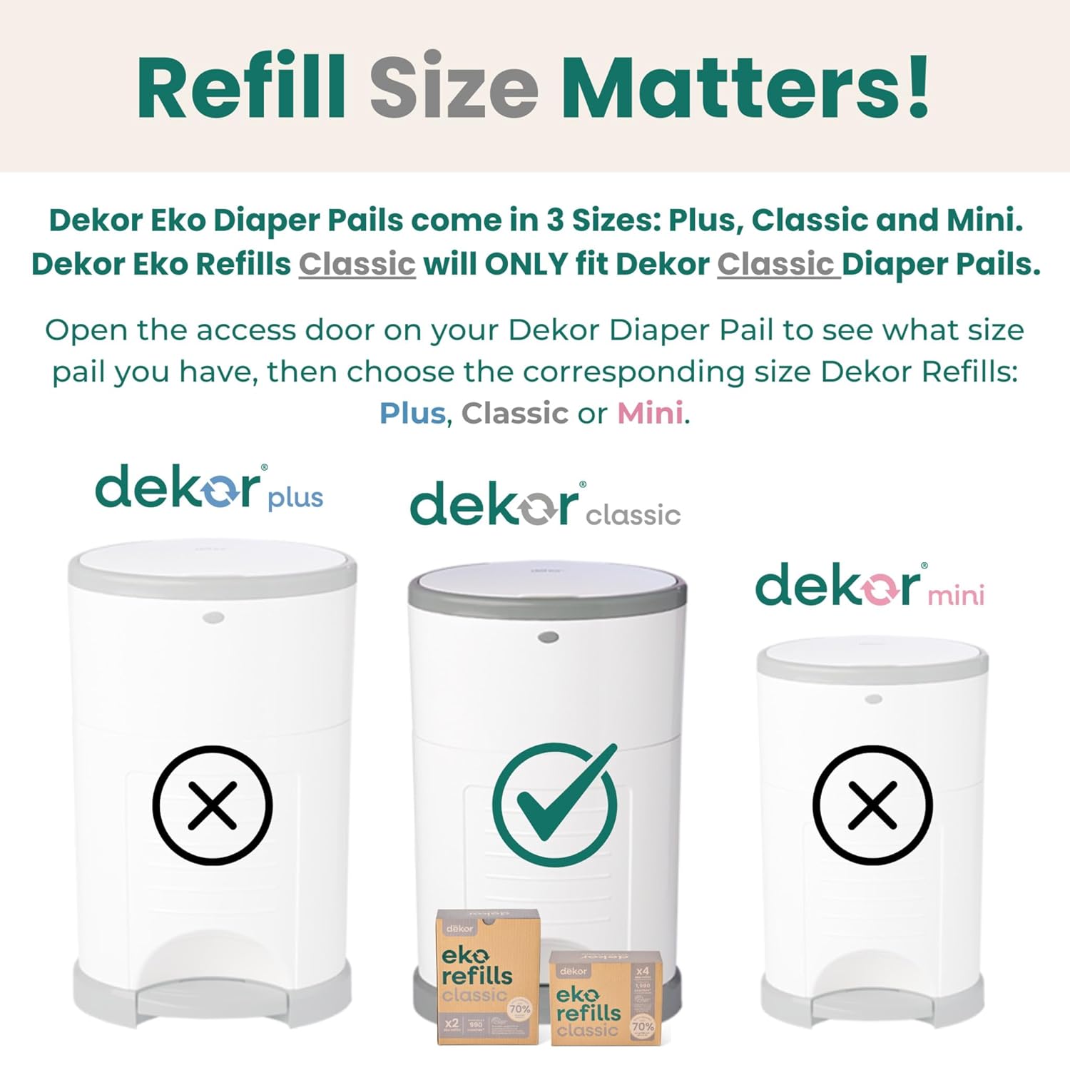 Diaper Dekor CLASSIC Diaper Pail Refills | 4 Count Unscented | Exclusive End-of-Liner Marking | Thick Quick & Easy to Replace | Most Economical Refill System | for Original and Eko Style Pails