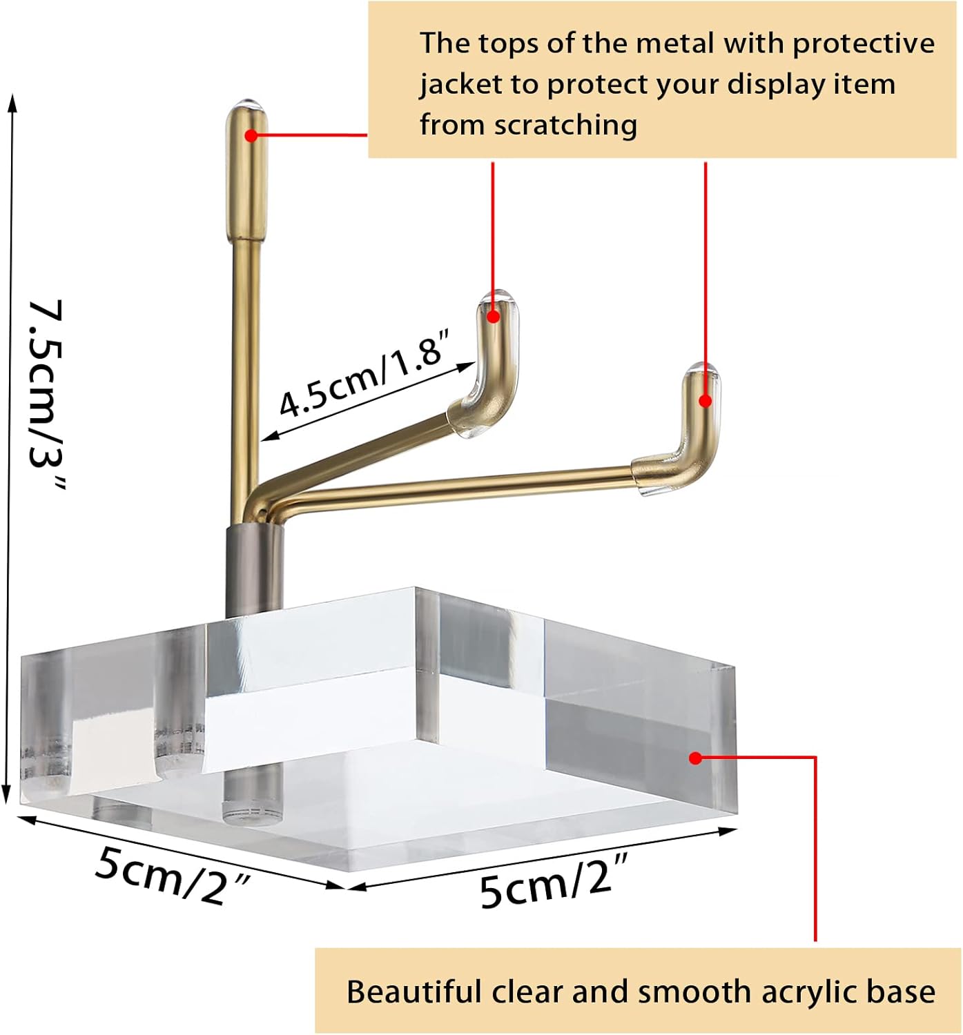Alternative view of Hipiwe Adjustable Metal Arms Display Stand Easel with Acrylic Base Small Display Easel Holder for Fossil Coral Geodes Rock Mineral Agate Crystals Seashell and Small Collectibles, 2x2x3 inch