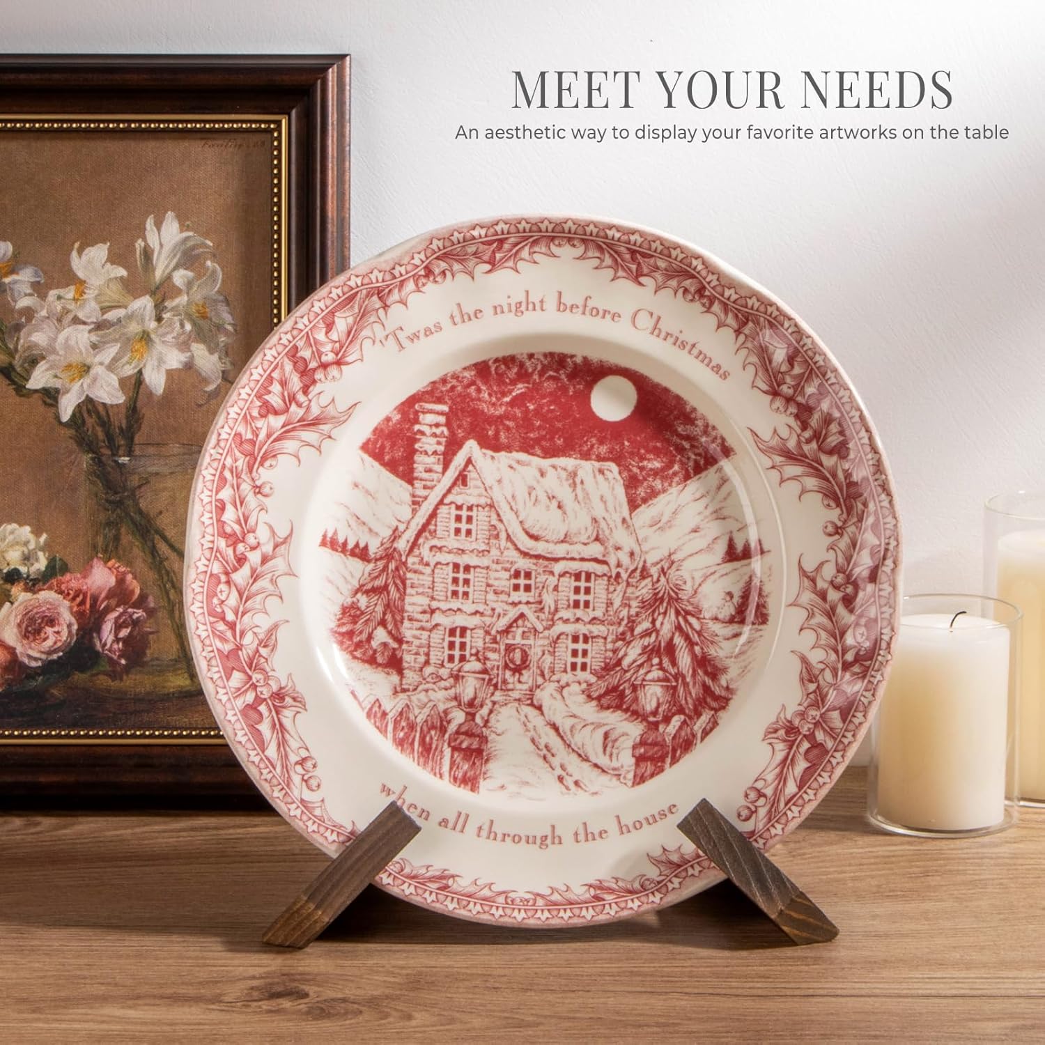 ANBOXIT Plate Stand for Display - 6.5 Inch Plate Holder Display Stand, Wooden Picture Frame Holder, Decorative Table Top Easels