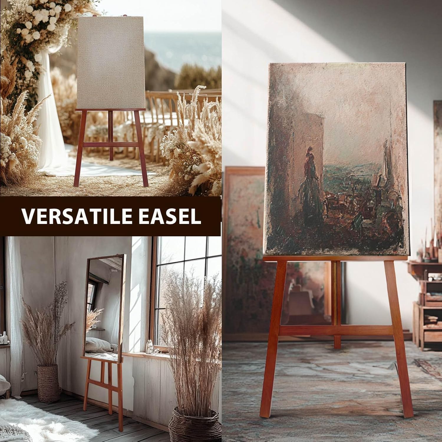 Alternative view of Stuelloaf Large A-Frame Wooden Painting Display Walnut Easel, Large Adjustable Pine Wood Standing Easel Holding Canvas Up to 60'', Solid Wood for Display, Wedding Sign or Painting-Walnut