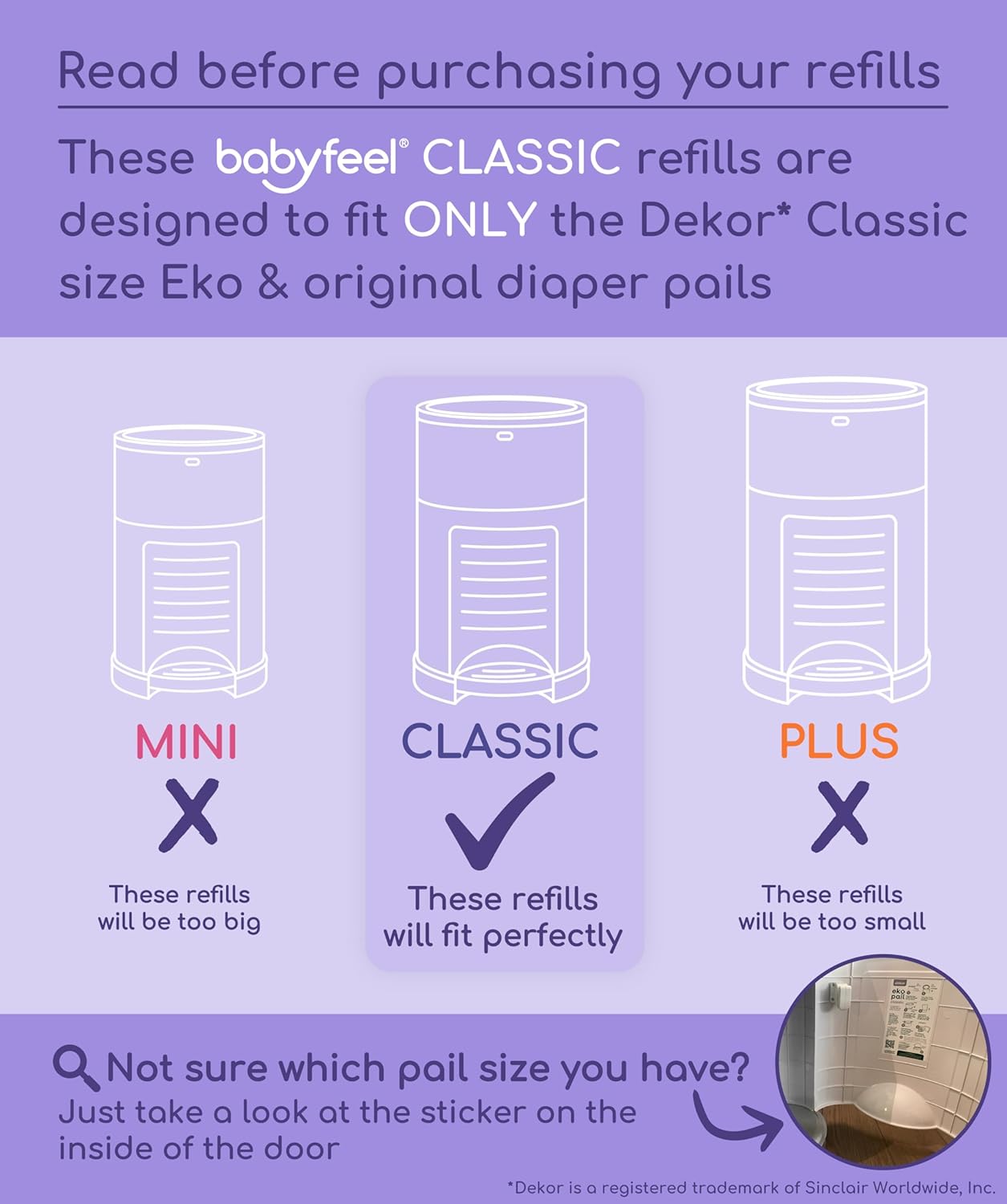 Babyfeel Refills Compatible with DEKOR CLASSIC Diaper Pails | 8 Pack | Exclusive 30% Extra Thickness | Diaper Pail Refills with Powerful Odor Elimination | Powder Scent | Holds up to 3960 Diapers