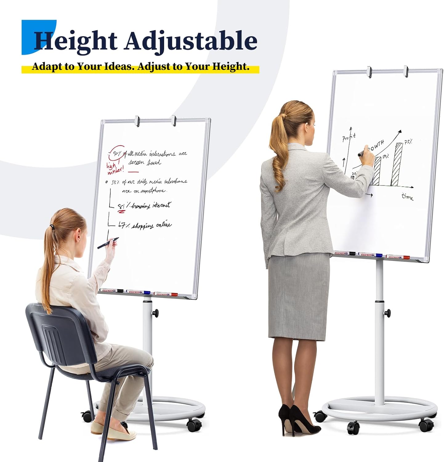 Mobile Whiteboard u2013 36 x 24 inches Portable Magnetic Dry Erase Board, 3' x 2' Stand Easel White Board Dry Erase Easel Standing Board with Flipchart Hooks