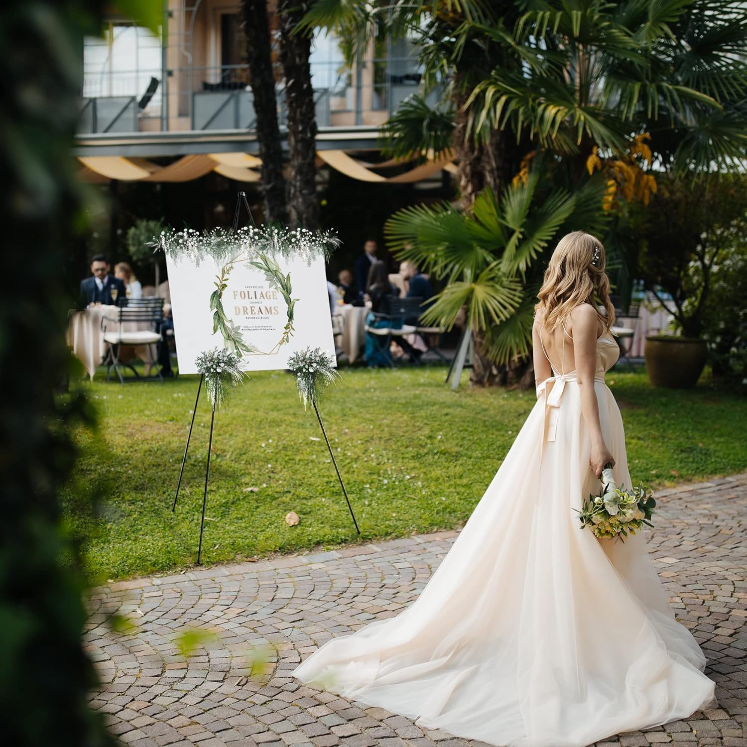 JNZYB Easel Stand for Display Wedding Sign & Poster - 63 Inches Tall Easle for Display Holder - Portable Collapsable Poster Easel - Floor Adjustable Metal Painting Easels Tripod Black