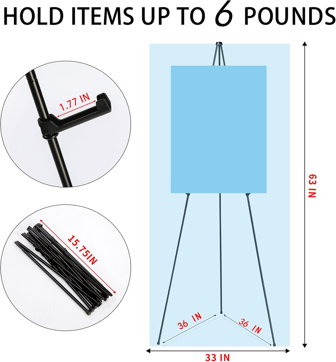 Alternative view of JNZYB Easel Stand for Display Wedding Sign & Poster - 63 Inches Tall Easle for Display Holder - Portable Collapsable Poster Easel - Floor Adjustable Metal Painting Easels Tripod Black