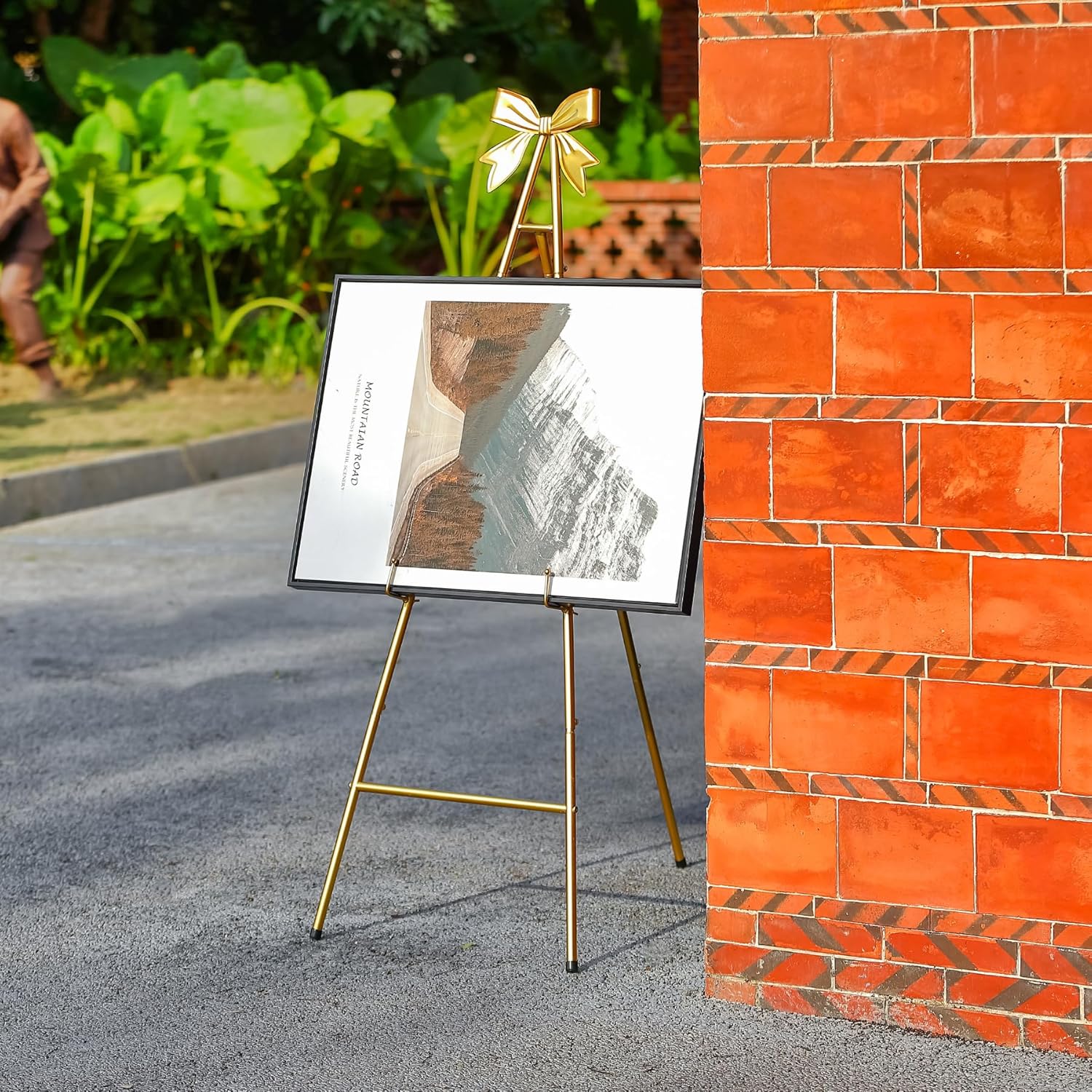 CaliDecor 53u201DH Metal Gold Easel Stand for Sign, Large Adjustable Display Standing with Butterfly Bow Top for Wedding Displaying Pictures Poster Holder Showcasing