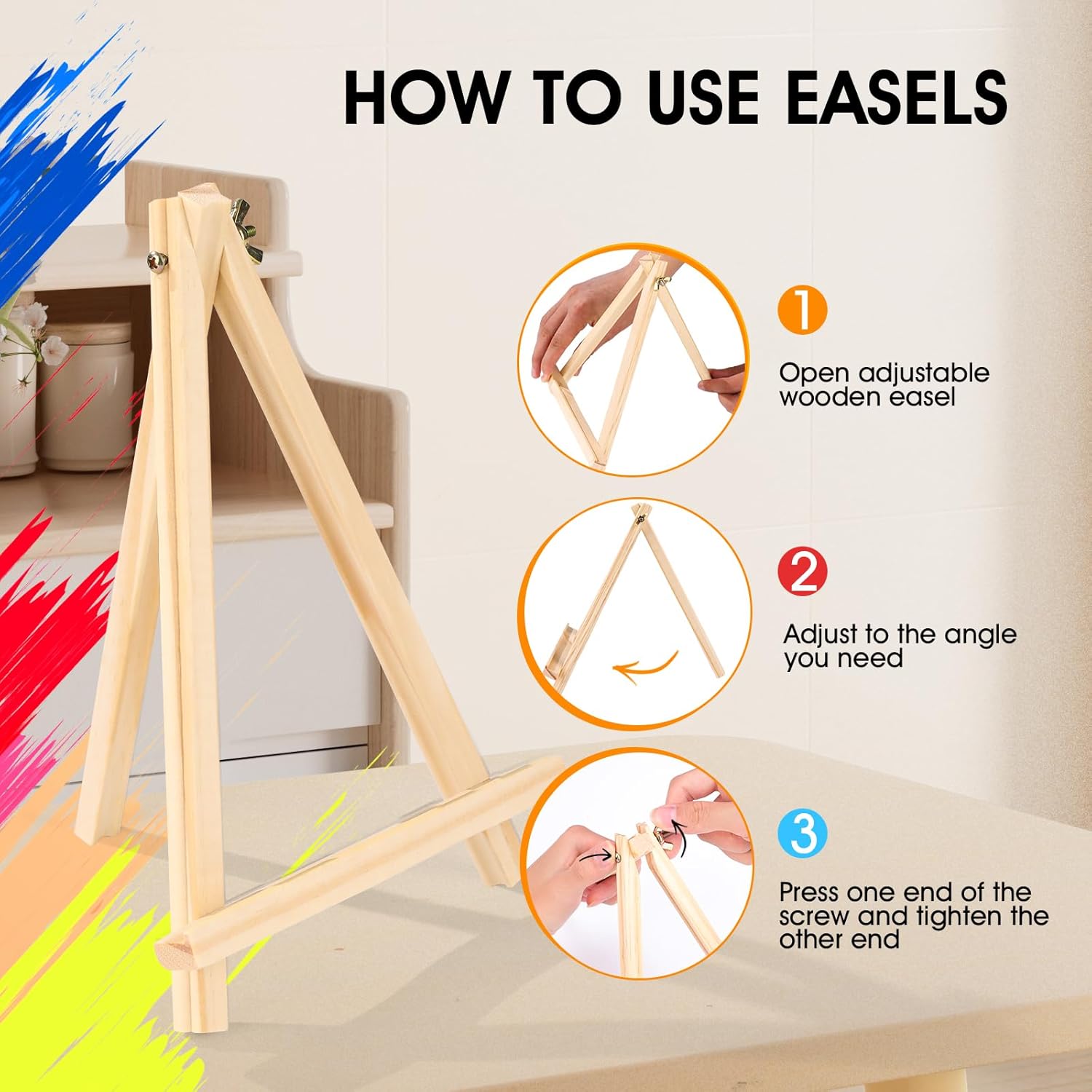 Alternative view of AROIC 9 inch Easel for Painting, 6 Pack Wooden Easel Stand for Sign, Tabletop Easels for Painting Canvases, Small Art Easel Canvas Stand Photo Display Tripod Holder for Kids Adults