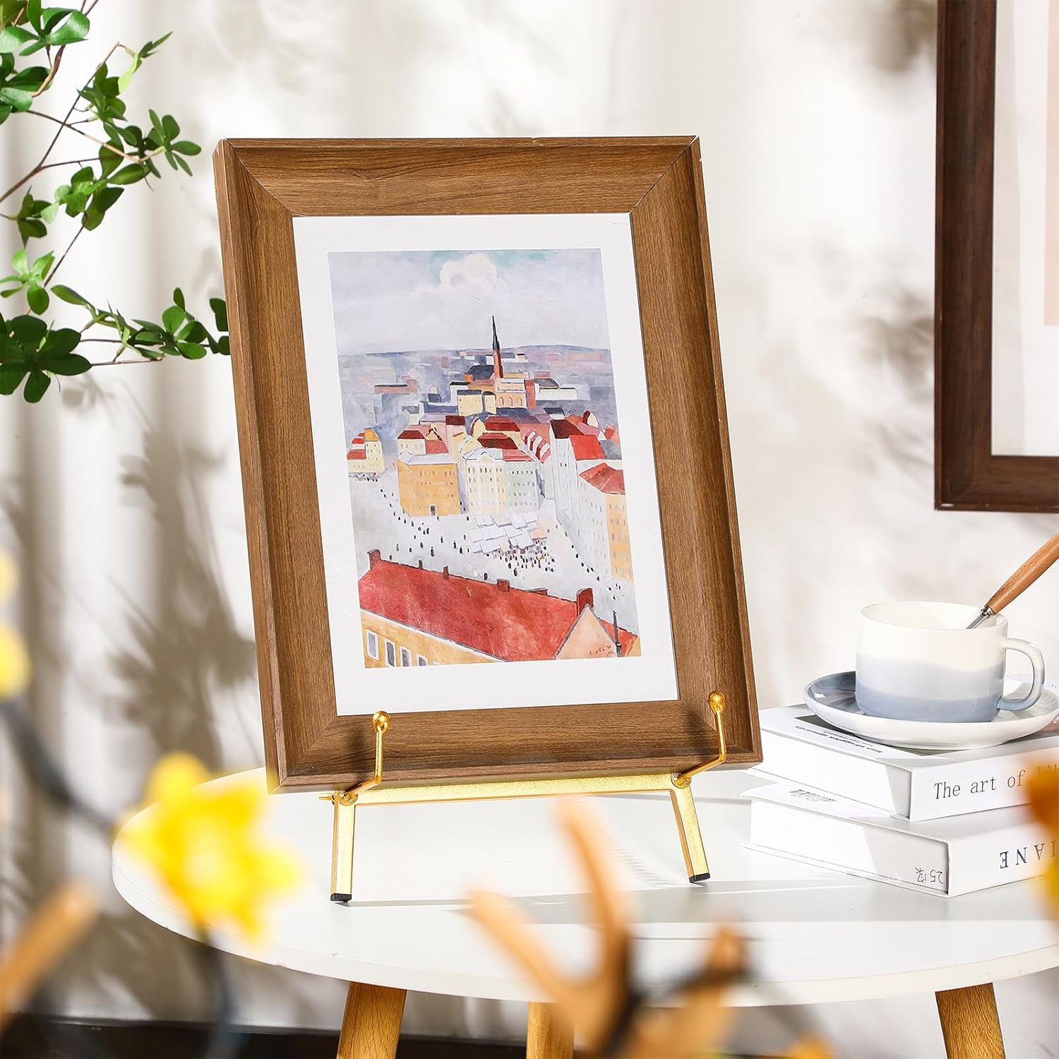 Leinuosen Metal Easel Stand 16.5" H x 8.7" W x 4.3" D Table Top Easel Stand for Display Tripod Art Picture Mirror Modern Plate Holder for Display Book Photo Wedding Sign(Gold,1 Pcs)