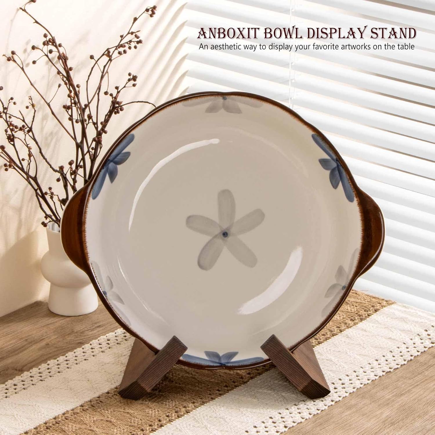 Alternative view of ANBOXIT Bowl Stands for Display, 6.5 Inch Plate Holder, Wooden Easel Frame Holder, Display Stand for Large Deep Platters and Dishes, 6.5" H x 9" W x 7.9" D (For Bowls under 5" in Depth)
