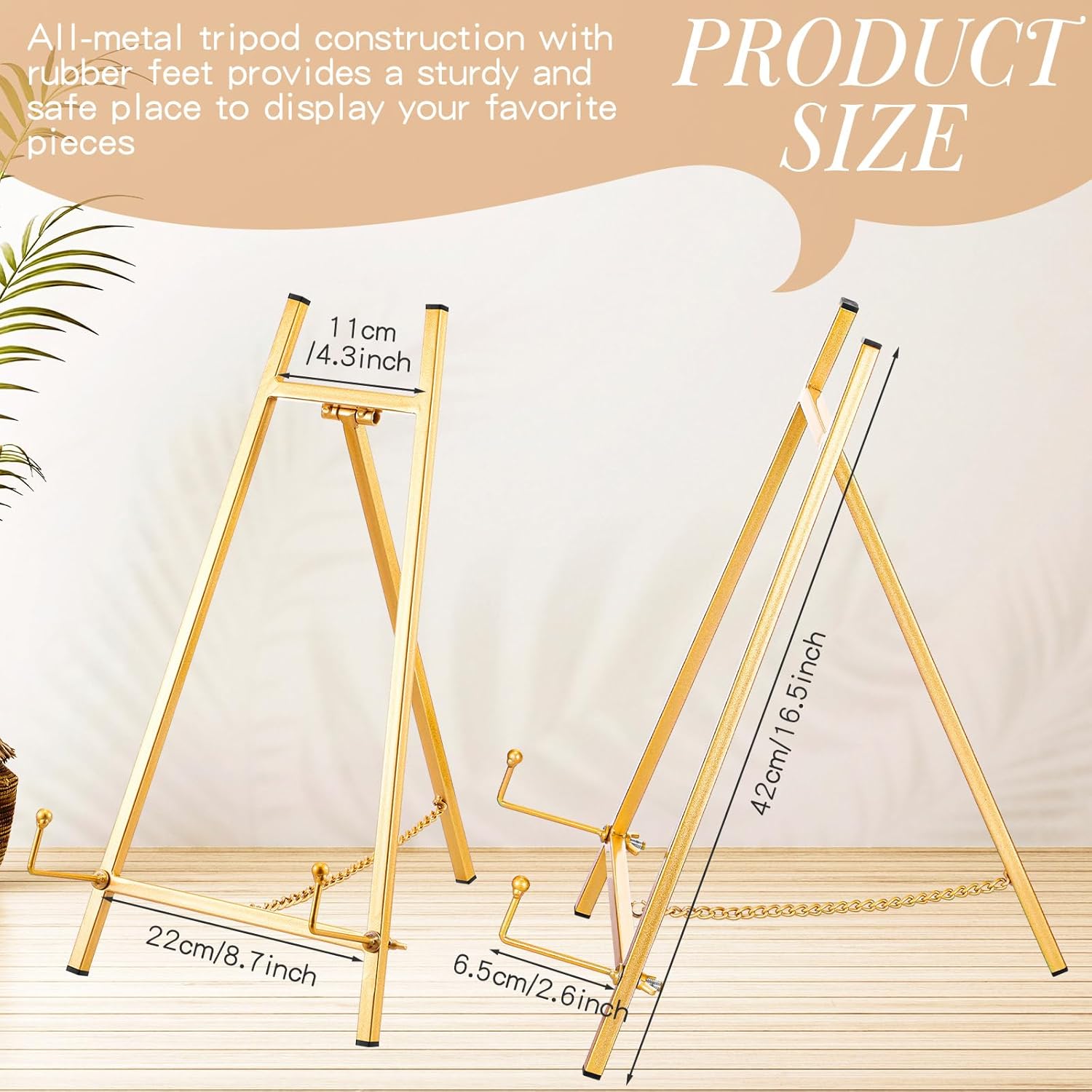 Alternative view of Leinuosen Metal Easel Stand 16.5" H x 8.7" W x 4.3" D Table Top Easel Stand for Display Tripod Art Picture Mirror Modern Plate Holder for Display Book Photo Wedding Sign(Gold,1 Pcs)