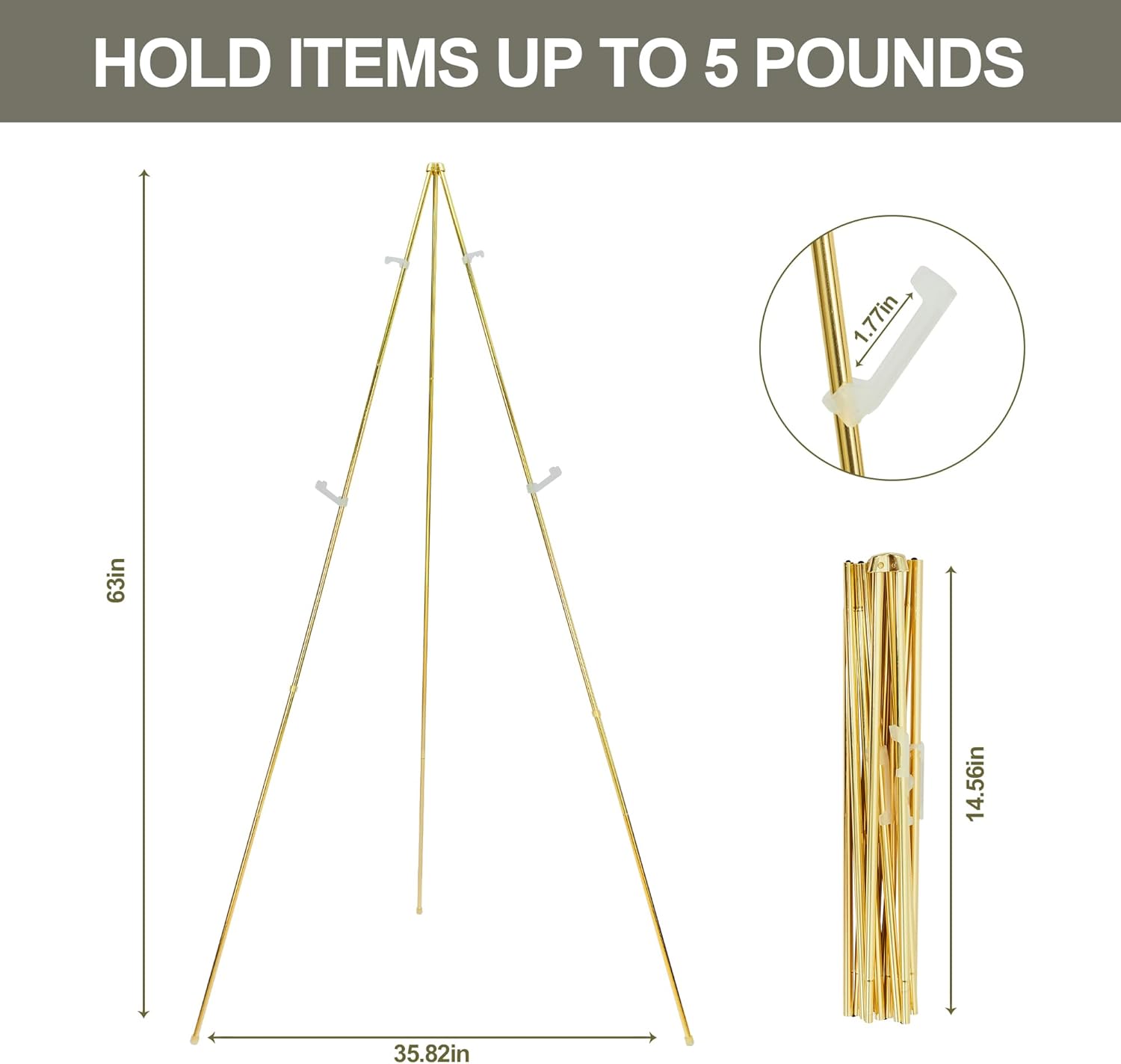 DANMO Easel Stand for Wedding Sign Poster 63'' Instant Display Floor Adjustable Metal Art Easel Gold