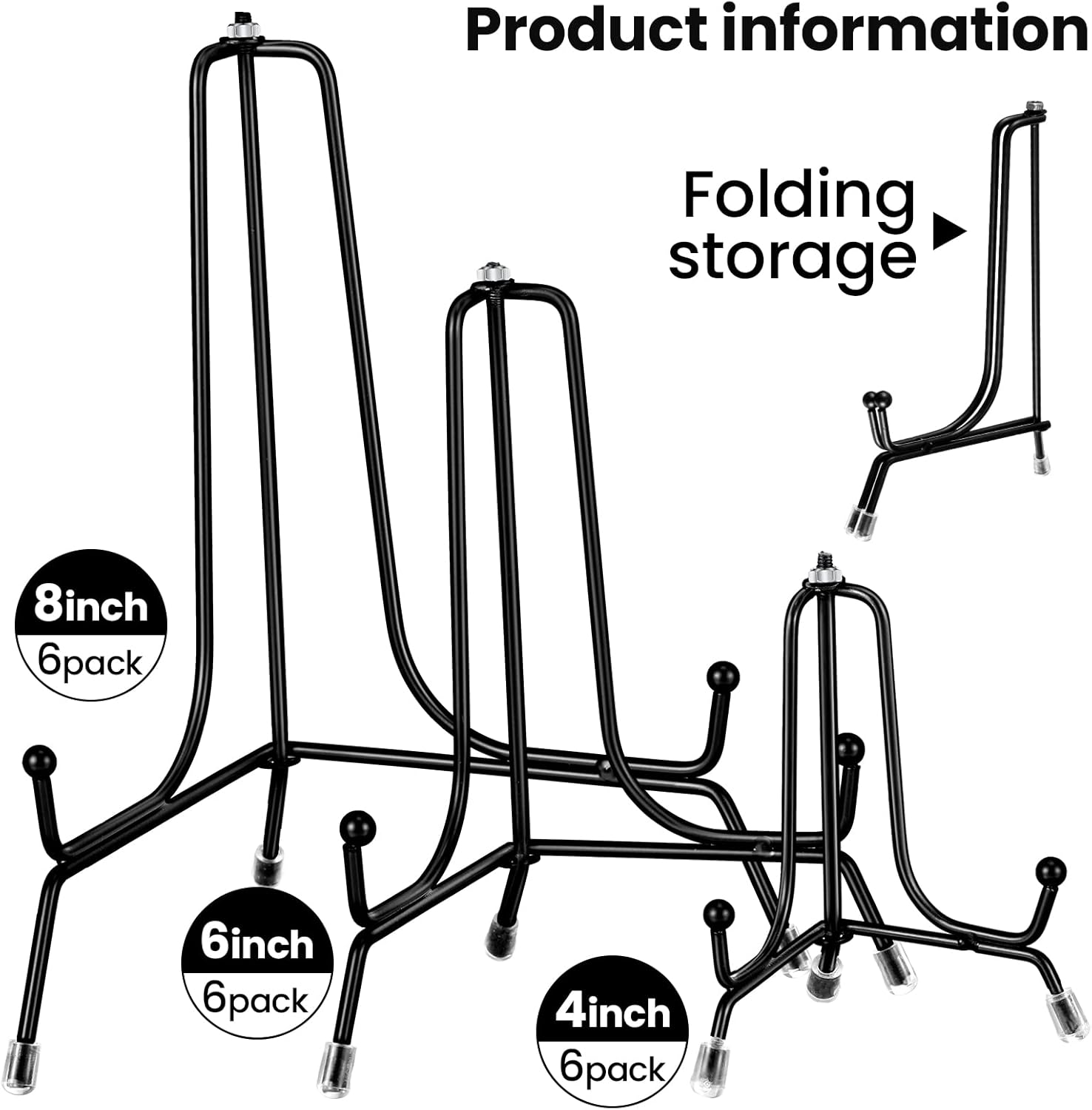 Alternative view of Chumia 18 Pcs Anti Slip Plate Stands for Display, Black Iron Easel Plate Holder Picture Frame Holder Stand for Display Decorative Photo Tabletop Artwork(4, 6, 8 Inch)