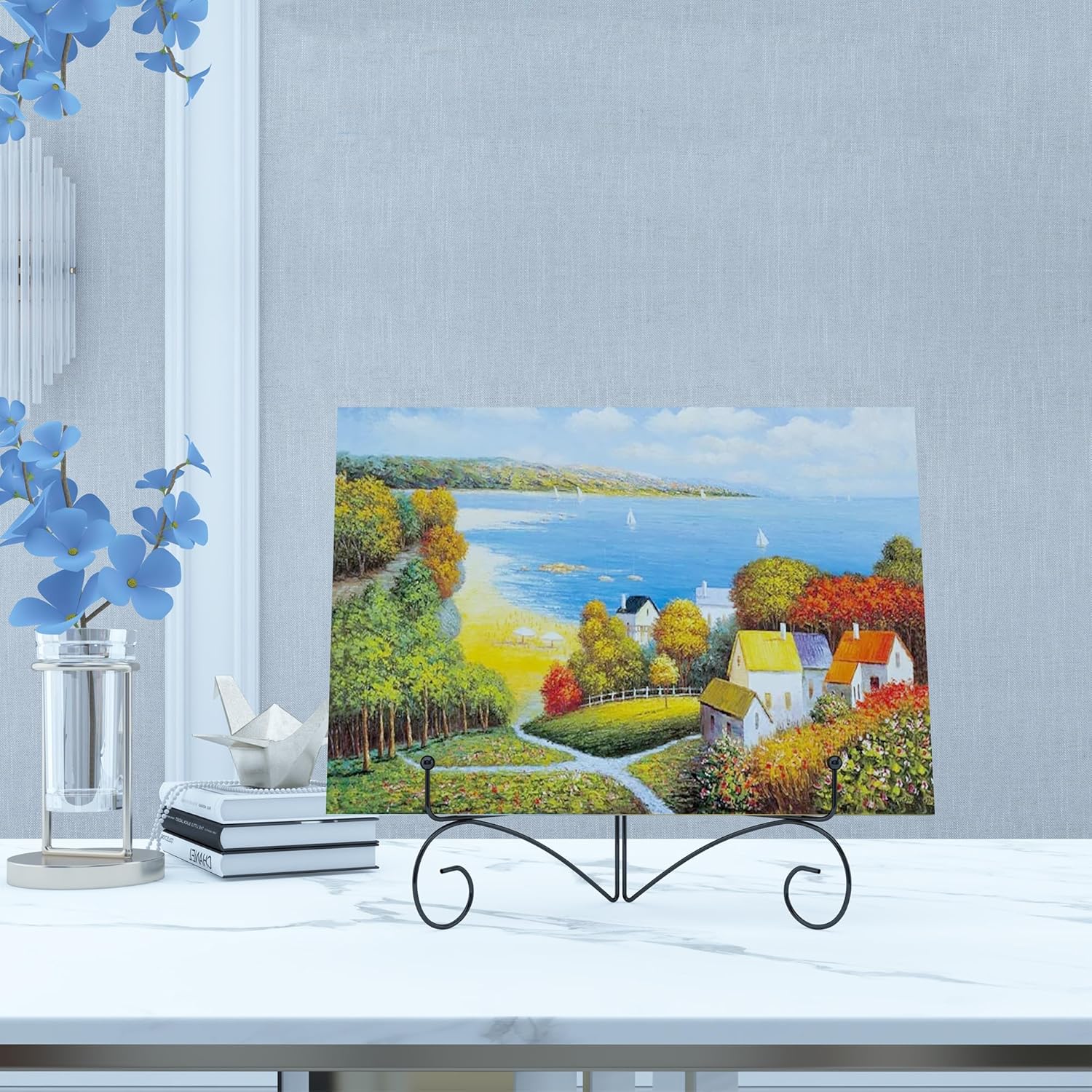 HEMYLU Iron Plate Stand for Display with Folding Design, Picture Stands for Tables, 12 Inch Large Easels for Displaying for Book, Art Piece, Photo and Platter, 12u2019u2019 Black