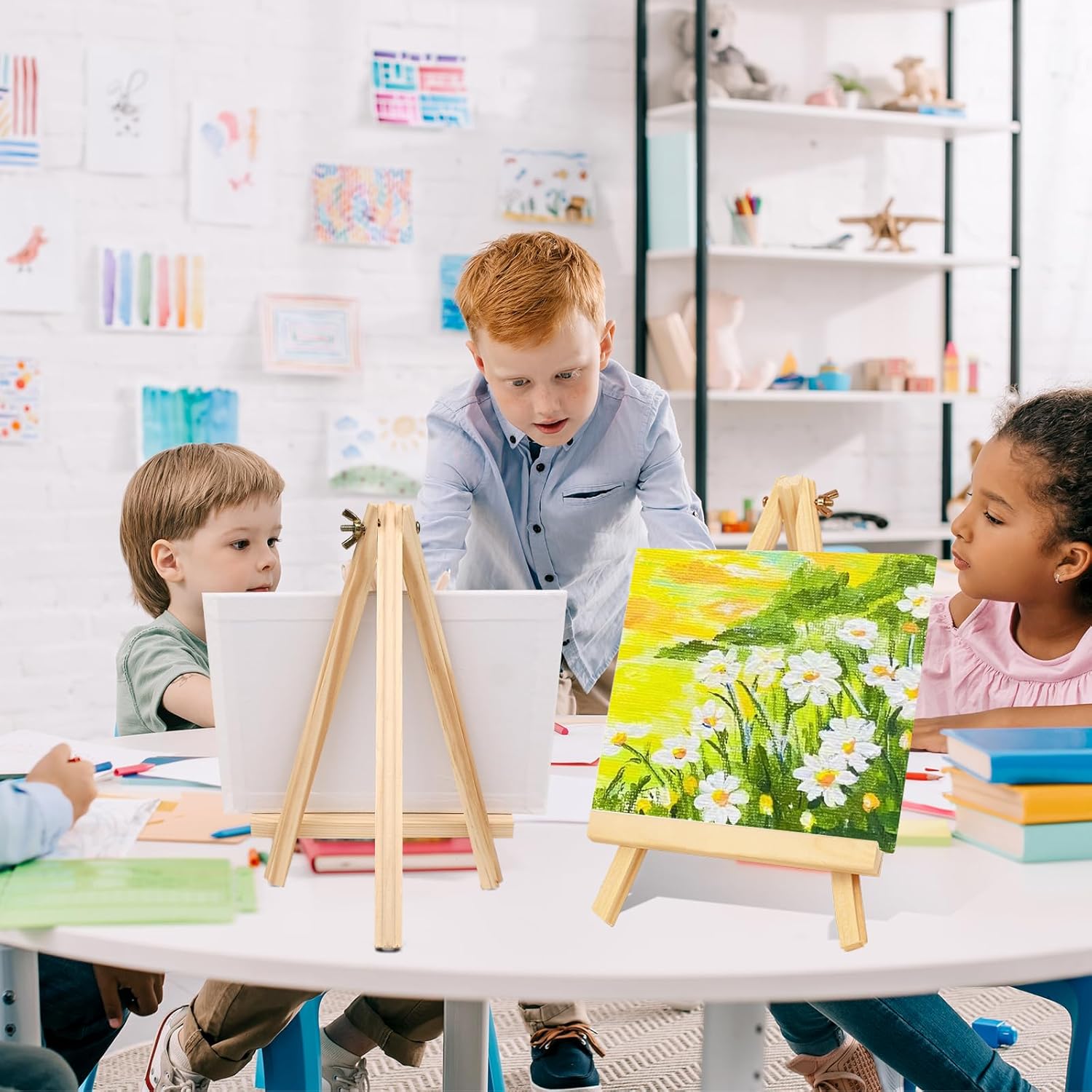 ESRICH 11.8In Wood Easels,Tabletop Painting Display Easels, Painting Party Easel, Kids Student Tabletop Easels for Painting,Portable Canvas Photo Picture Sign Holder（4 Pack ）