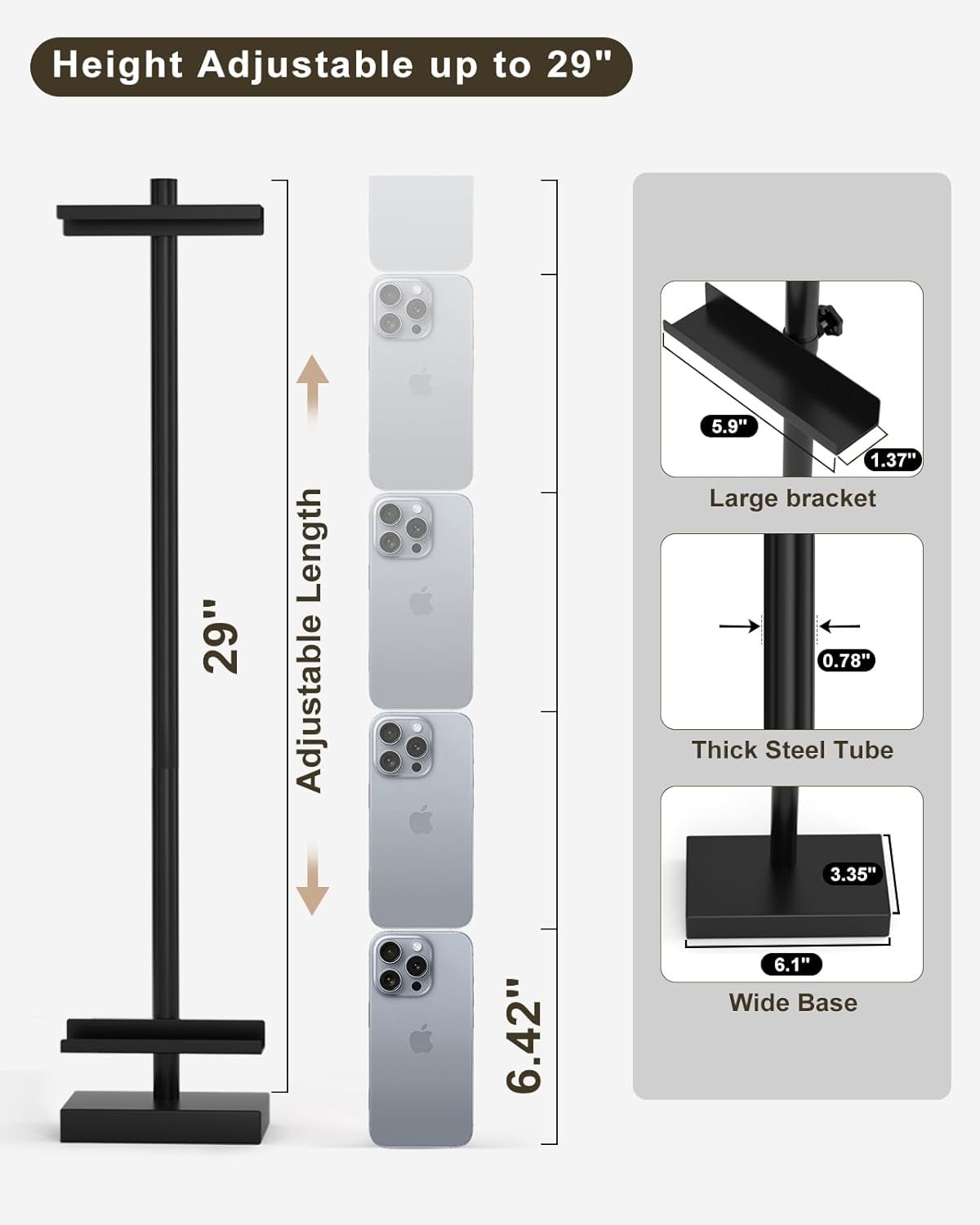 Victawks Adjustable Tabletop Easel Stand, Picture Easels for Display Up to 29" H, Metal Picture Frame Holder Stand Table for Art, Photo (Black)