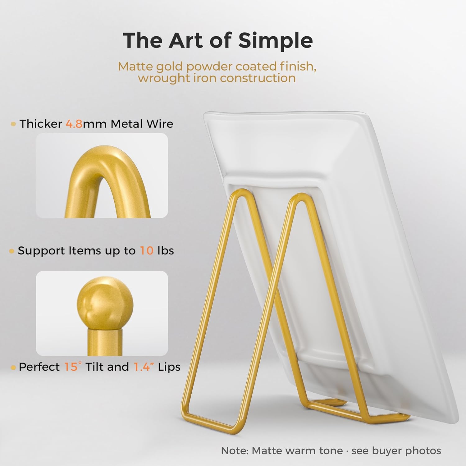 Alternative view of TR-LIFE Plate Stands for Display - 6 Inch Plate Holder Display Stand + Metal Frame Holder Stand for Picture, Decorative Plate, Photo Easel, Tabletop Art (Gold 2 Pack)
