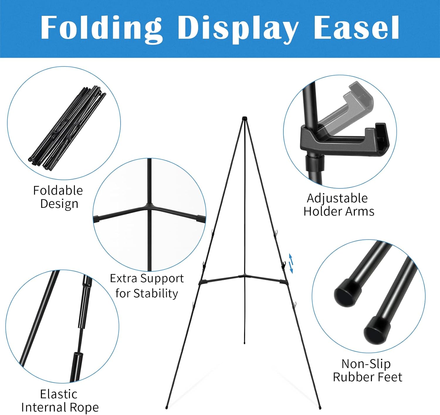 Alternative view of Falling in Art Display Easel Stand, 6 Pack 63" Instant Adjustable Poster Easel, Easy Folding Portable Tripod Stand for Signs, Posters, Wedding, Holds 5 lbs