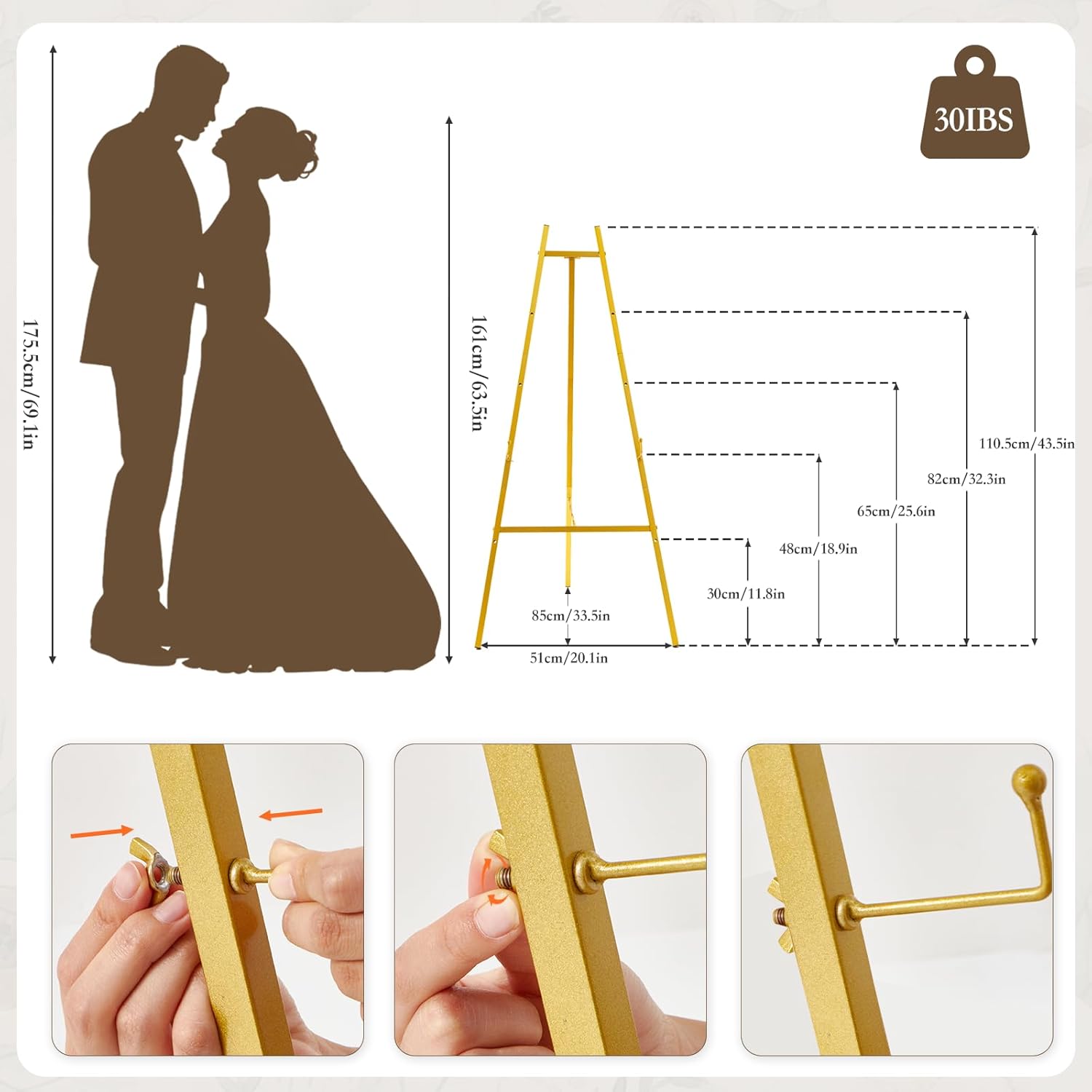 Alternative view of Milostelom Gold Easel Stand for Sign , Heavy Duty Metal Easel for Wedding Welcome Sign or Party, Large Decorative Easel for Mirror, Art, Photo, or Adjustable Painting Display 4-Tier Height