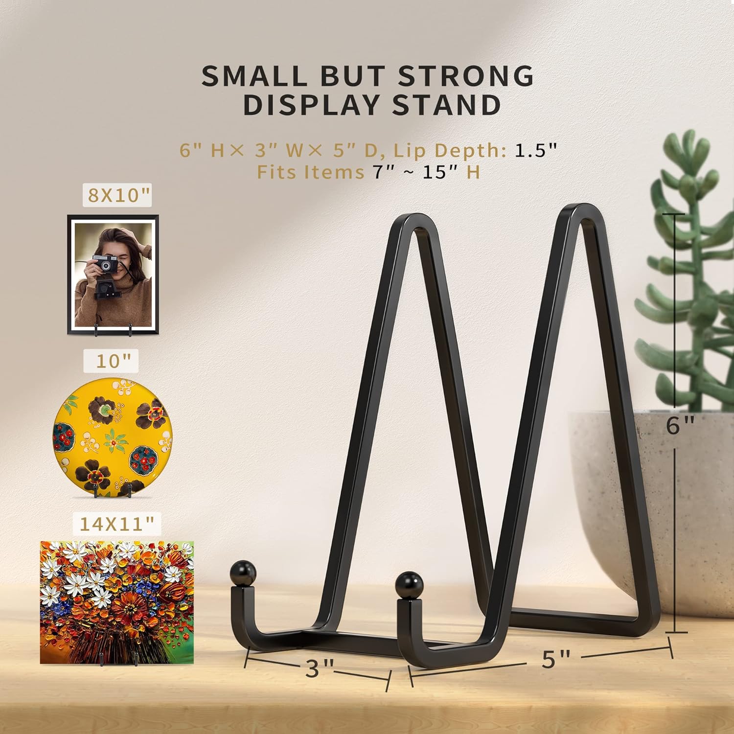 Alternative view of 6 Inch Metal Square Picture Frame Easel Stands for Plates, Photos, Decor (Black, 2 Pack)