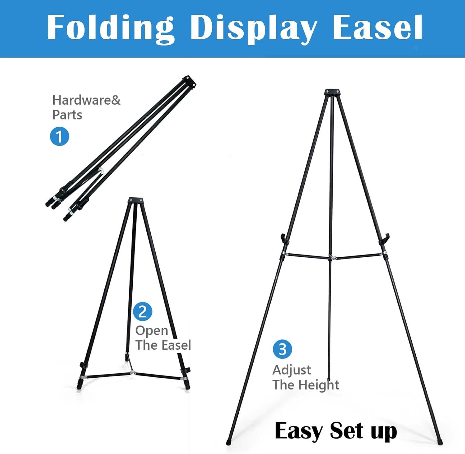 Alternative view of Falling in Art 66" Aluminum Display Easel Stand, Presentation Stand with Adjustable Height for Signs, Posters, and Whiteboards, Black 6 Pack