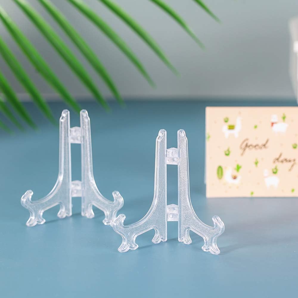 Artliving 3 Inch Clear Plastic Easels or Stand/Plate Holders to Display Pictures or Other Items at Weddings, Home Decoration, Birthdays, Tables (12 Pack)