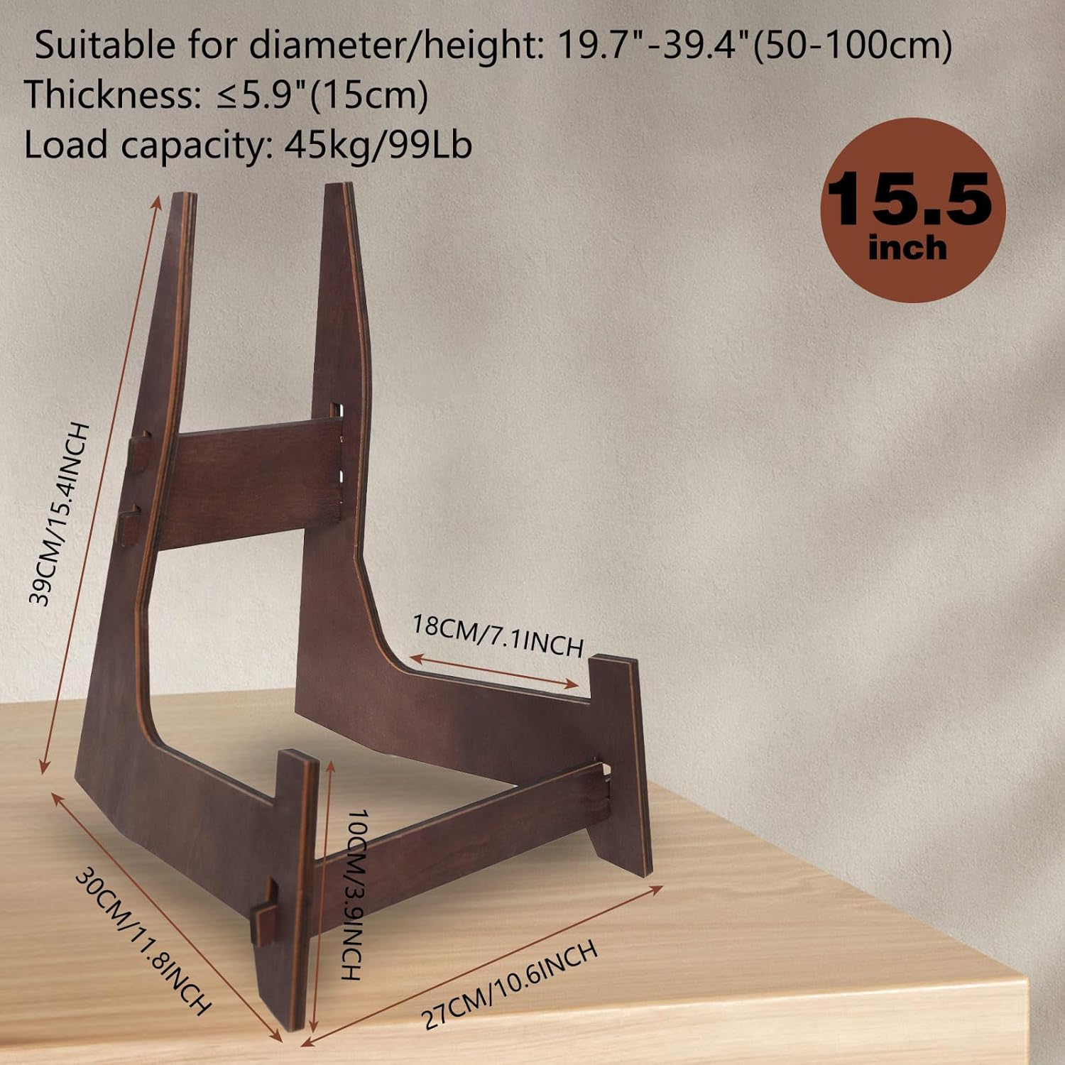 DMREFIT Plate Stands for Display,15.5 Inch Large wooden Plate Holder Display Stands,Frame holder stand for Book, Picture,plaque, Decorative Plate, Photo and Platter, Tabletop Art.(1 Pack )