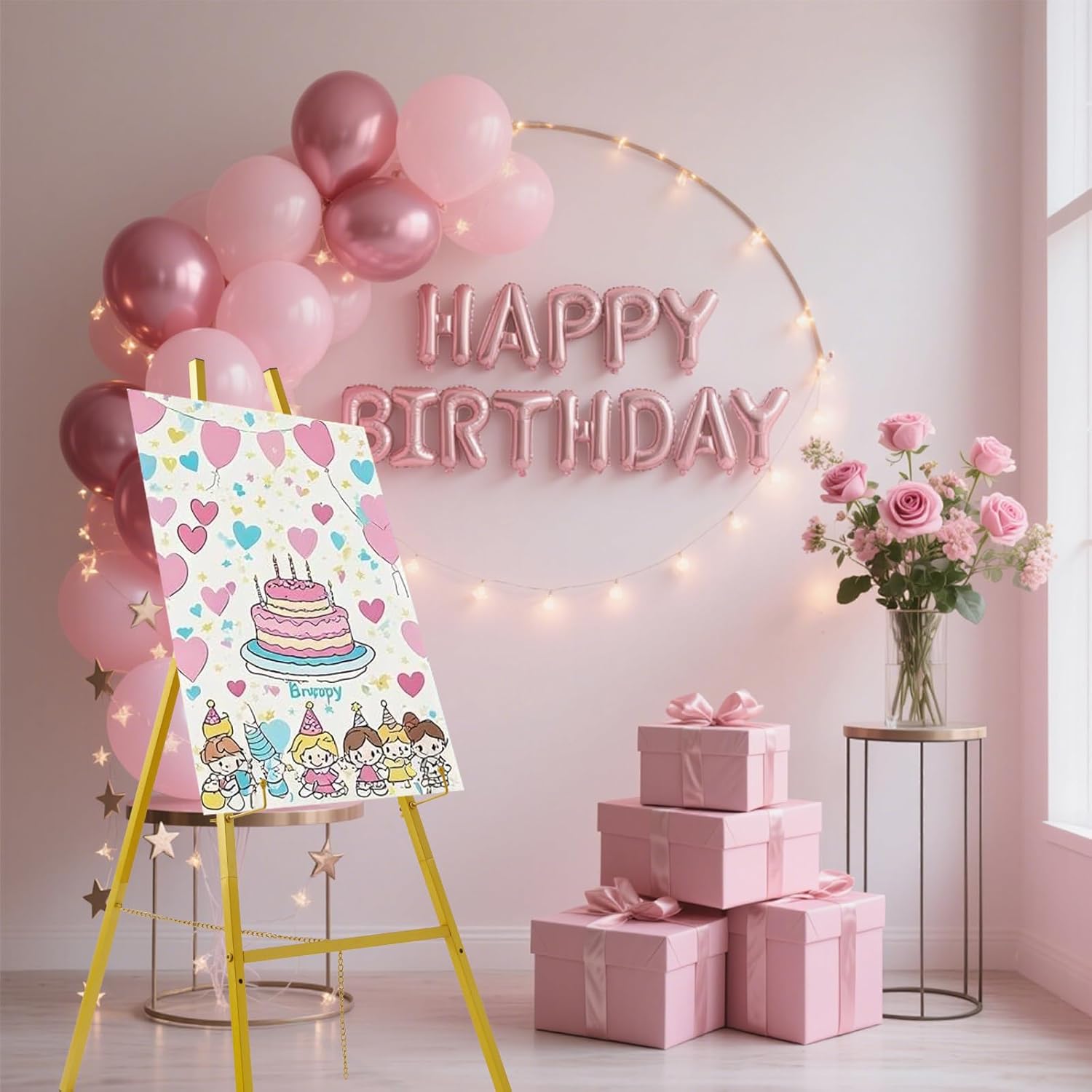 Gold Easel Stand for Signu2013Adjustable Floor Heavy Duty Metal Display Easel for Wedding Signs, Art, Posters, Pictures Welcome Signs 4-Tier Height Commercial Display Easel for Parties & Galleries