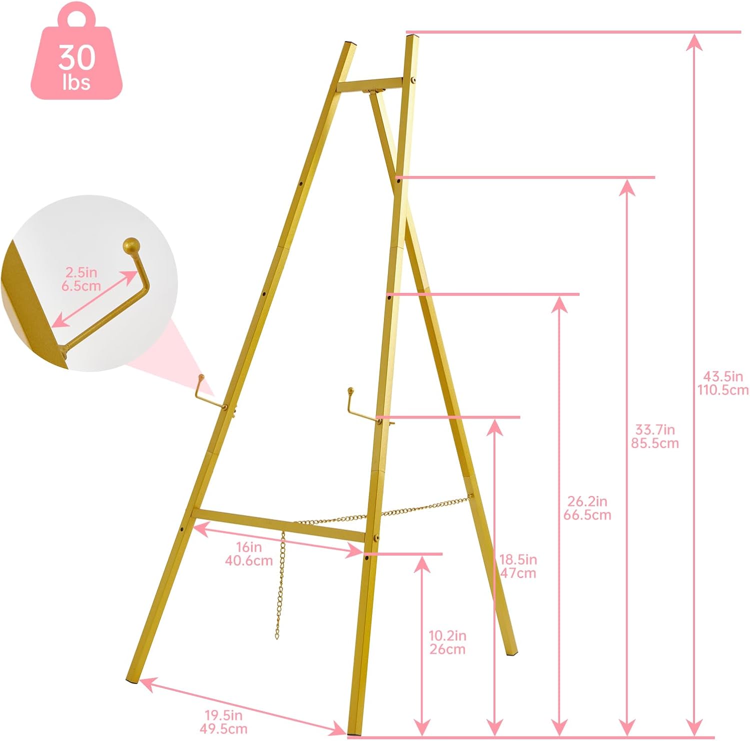 Alternative view of Gold Easel Stand for Signu2013Adjustable Floor Heavy Duty Metal Display Easel for Wedding Signs, Art, Posters, Pictures Welcome Signs 4-Tier Height Commercial Display Easel for Parties & Galleries