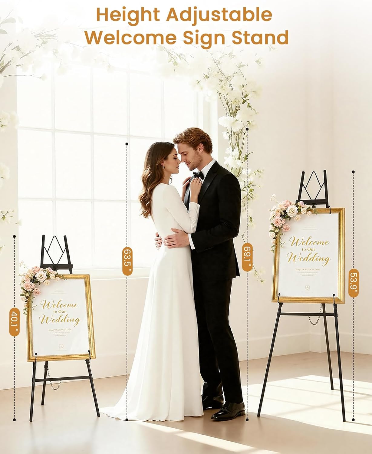 53.9" Black Easel Stand for Sign, Heavy Duty Metal Display Easel with Storage Bag, Adjustable Art Easel for Wedding Sign, Painting, Picture