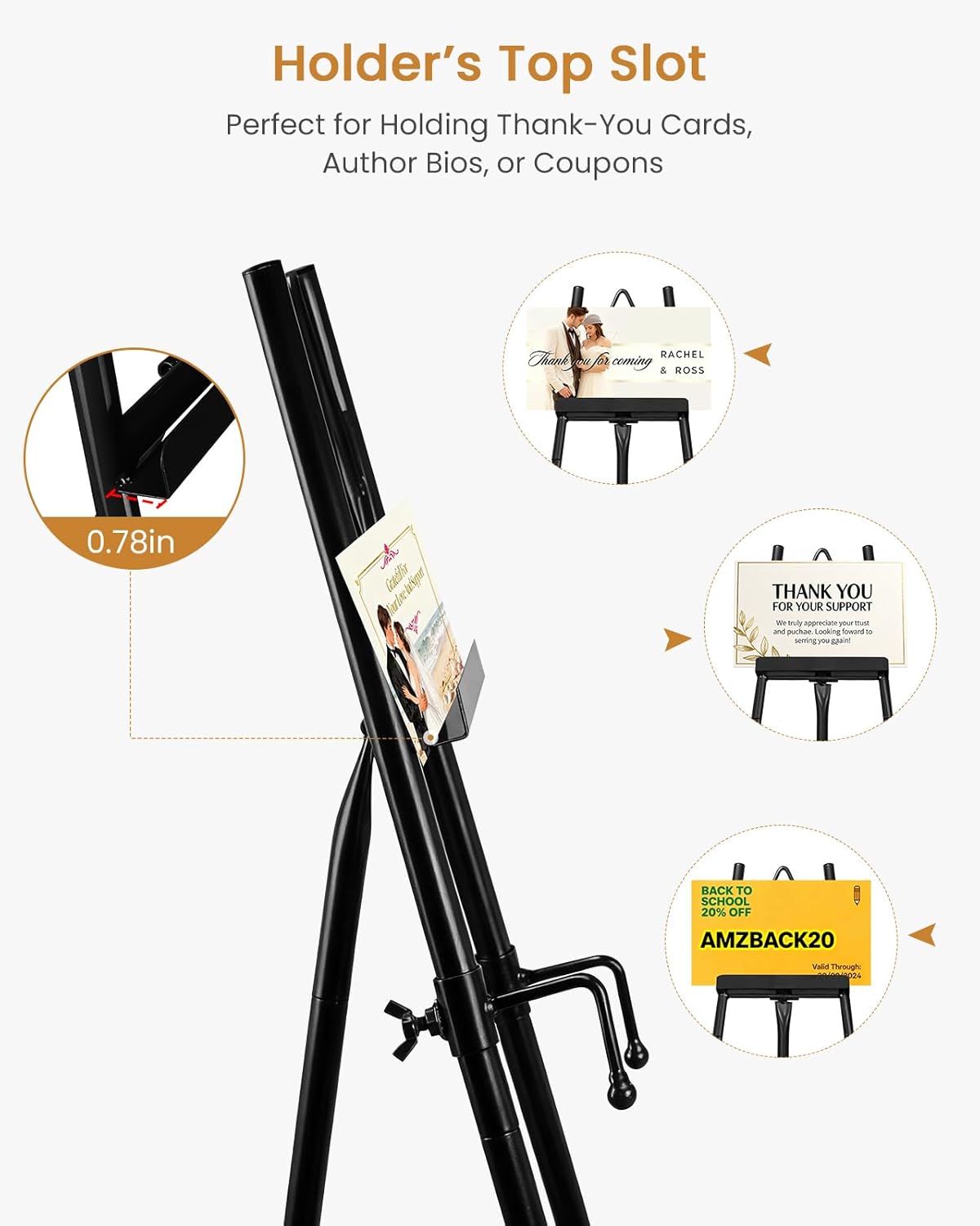 Alternative view of 53.9" Black Easel Stand for Sign, Heavy Duty Metal Display Easel with Storage Bag, Adjustable Art Easel for Wedding Sign, Painting, Picture