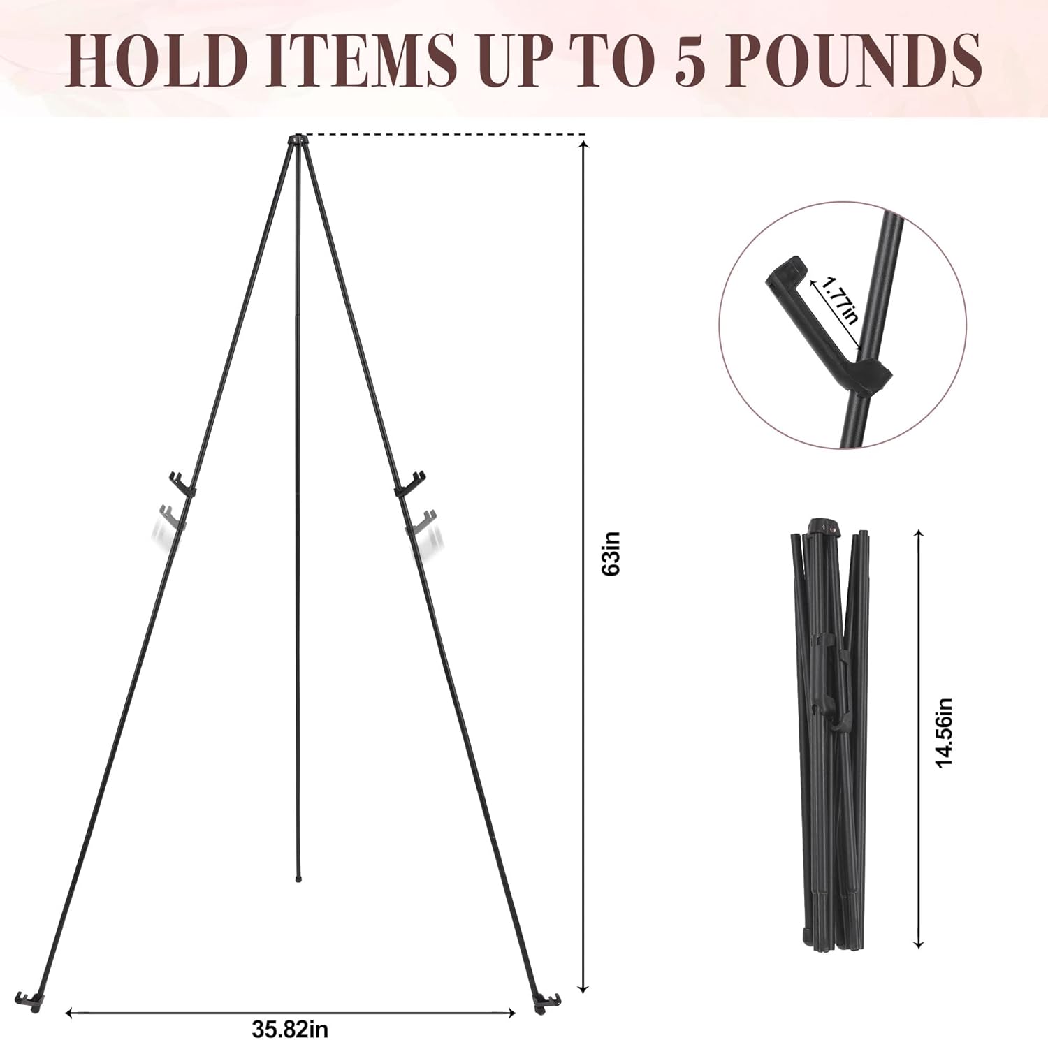 DDEAT Easel Stand for Wedding Sign & Poster 63'' Easels for Display Portable Art Easel for Floor Adjustable Metal Easel Black