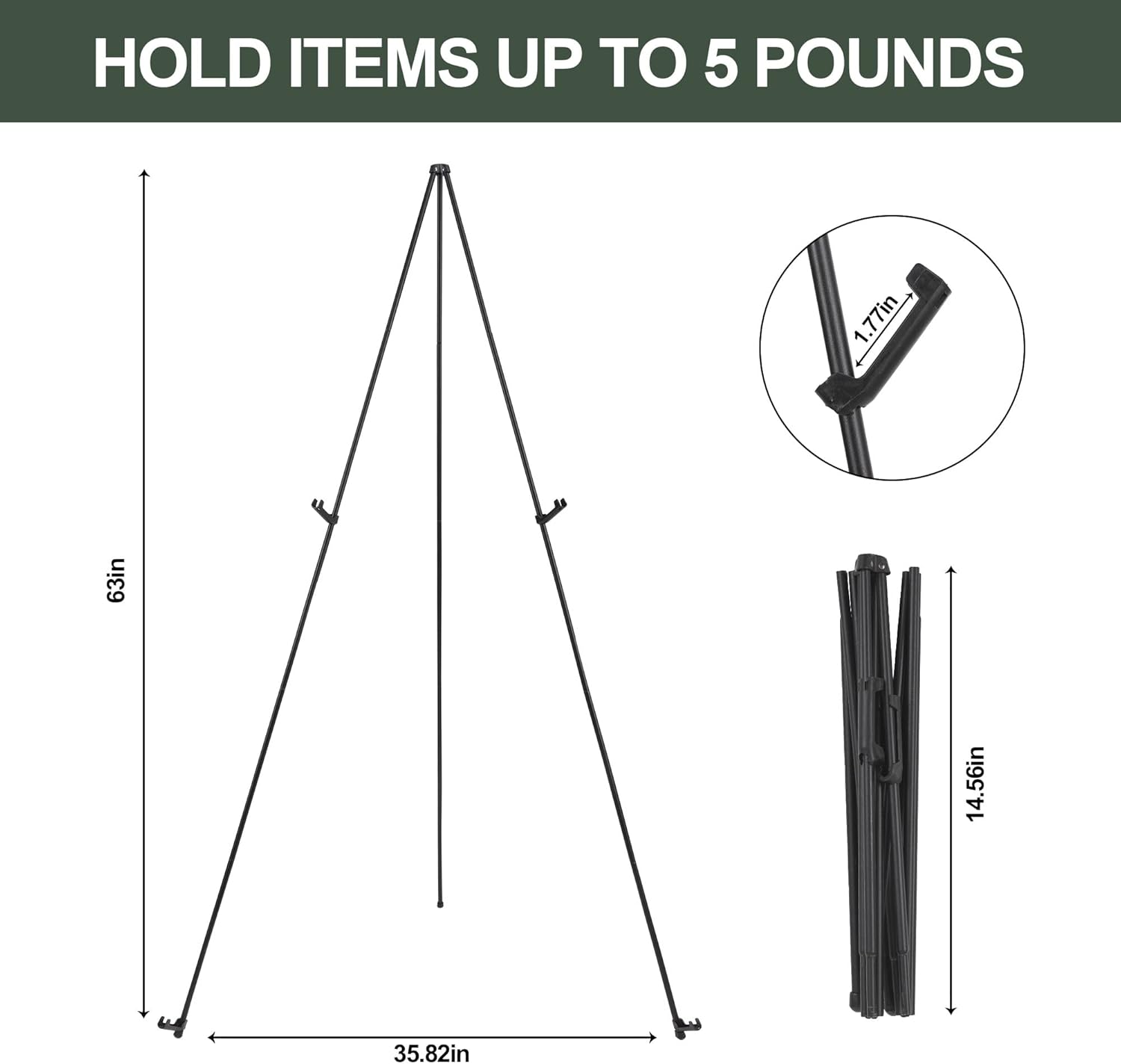 DANMO Easel Stand for Wedding Sign Poster 63'' Instant Display Easel for Floor Adjustable Metal Art Easel Black